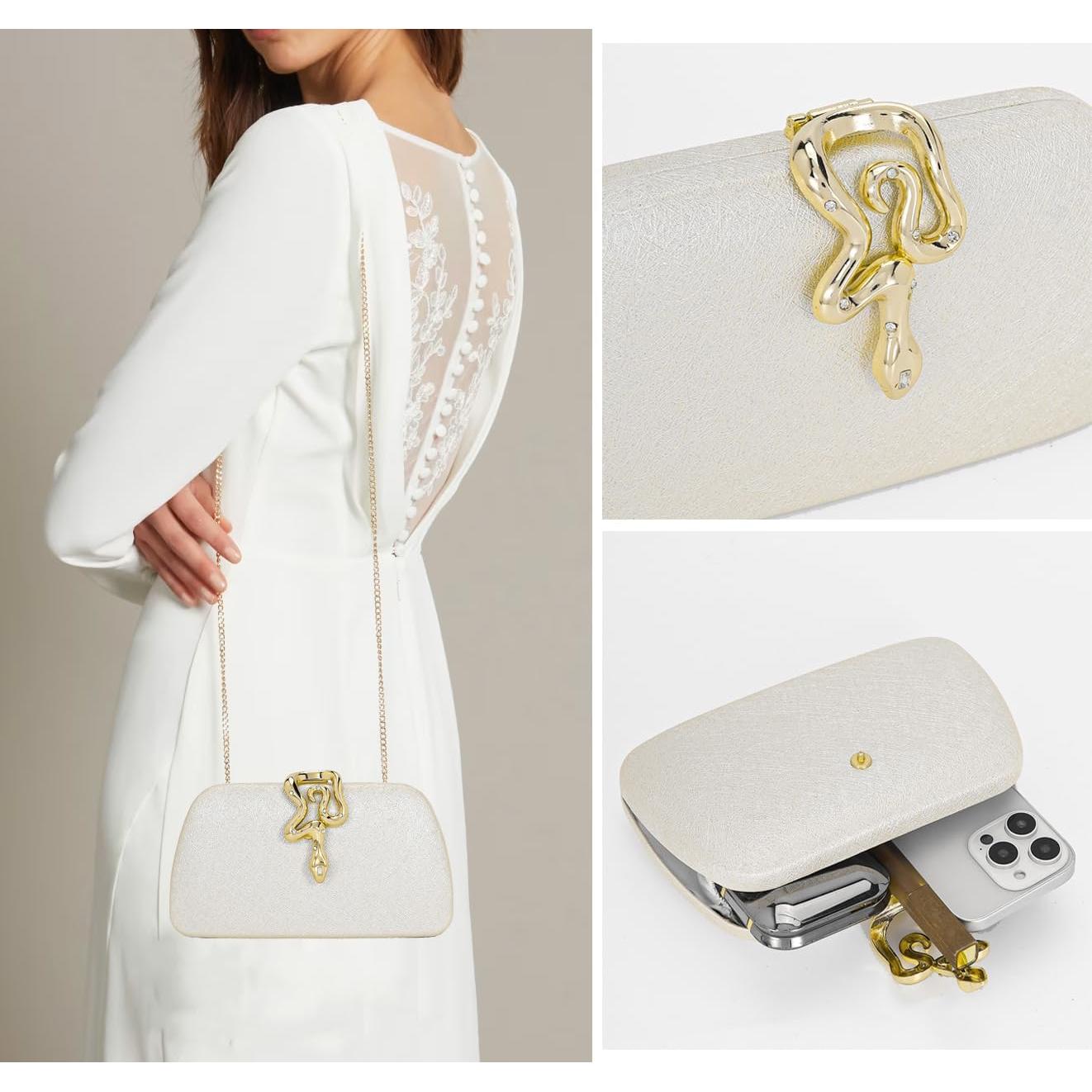 Bolso Clutch de Noche Brillante Plateado para Mujeres 20x4x11.3cm