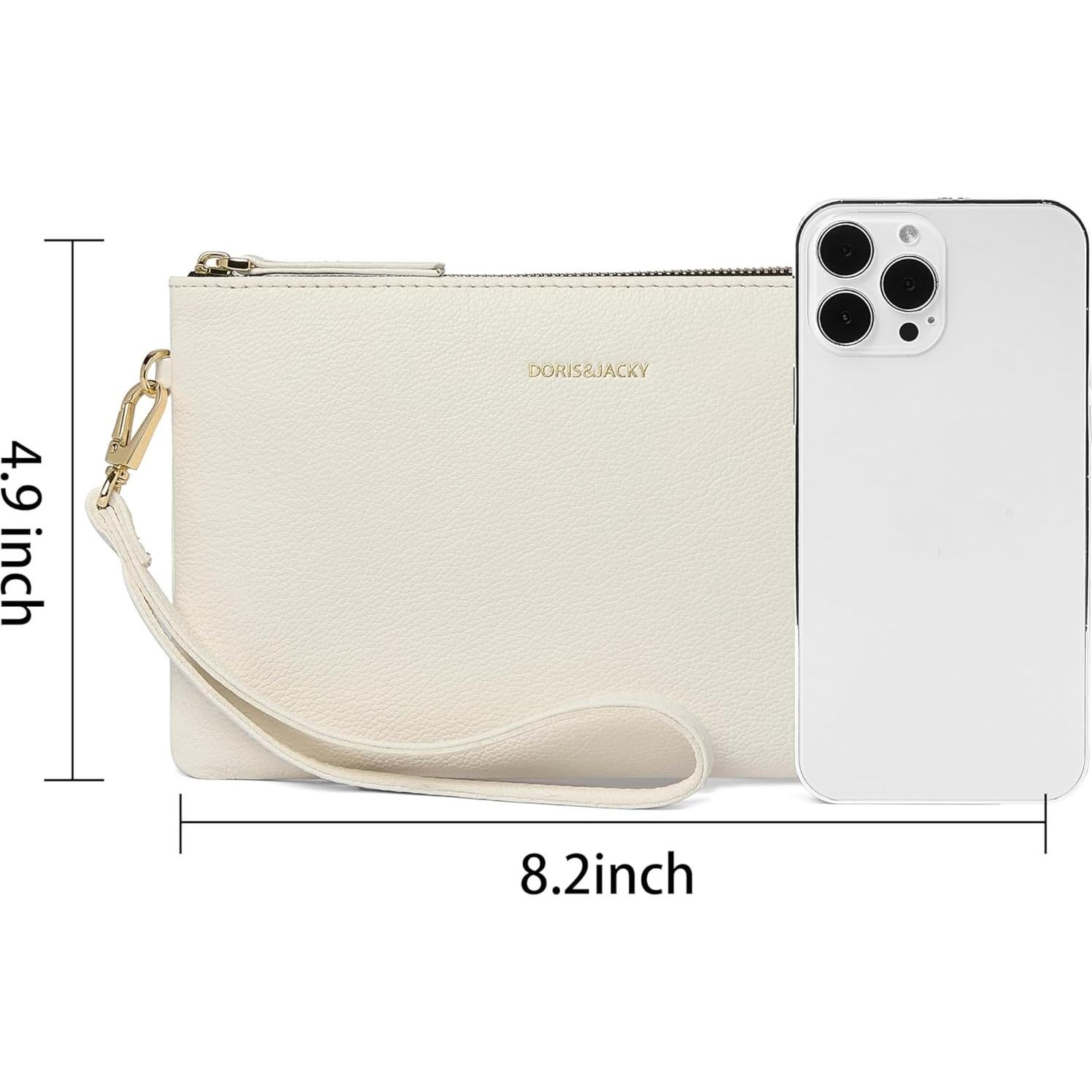 Monedero de Cuero de Cabra DORIS&JACKY 20.8x12.4cm Blanco Roto