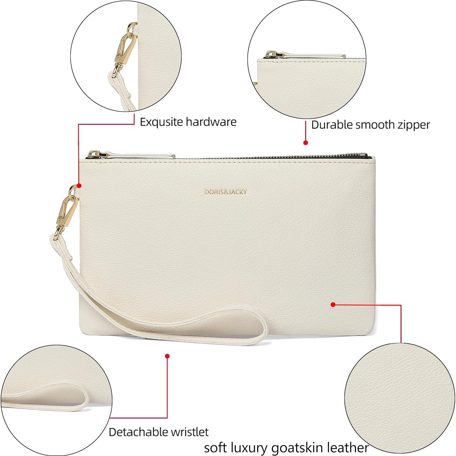 Monedero de Cuero de Cabra DORIS&JACKY 20.8x12.4cm Blanco Roto