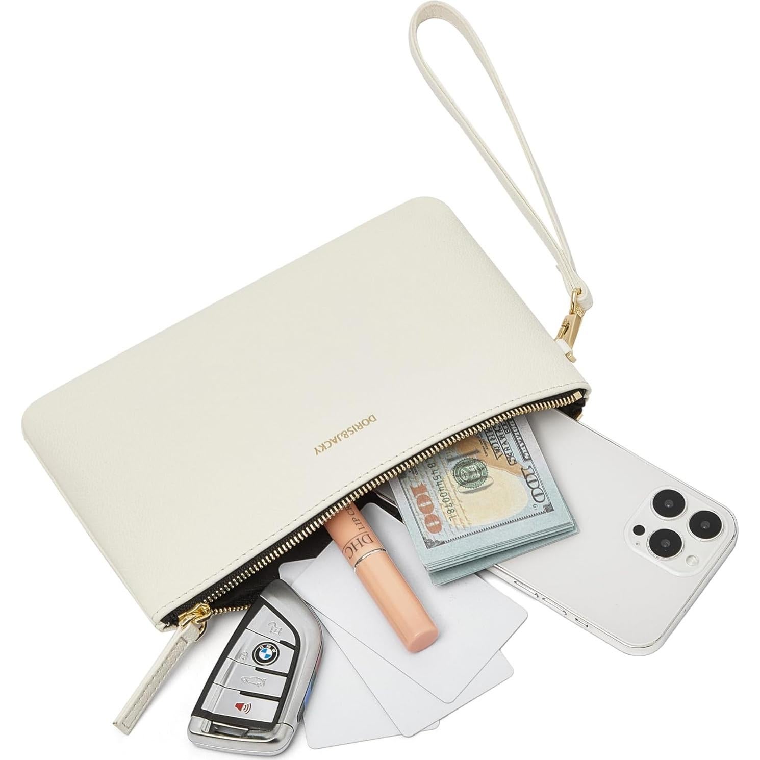 Monedero de Cuero de Cabra DORIS&JACKY 20.8x12.4cm Blanco Roto