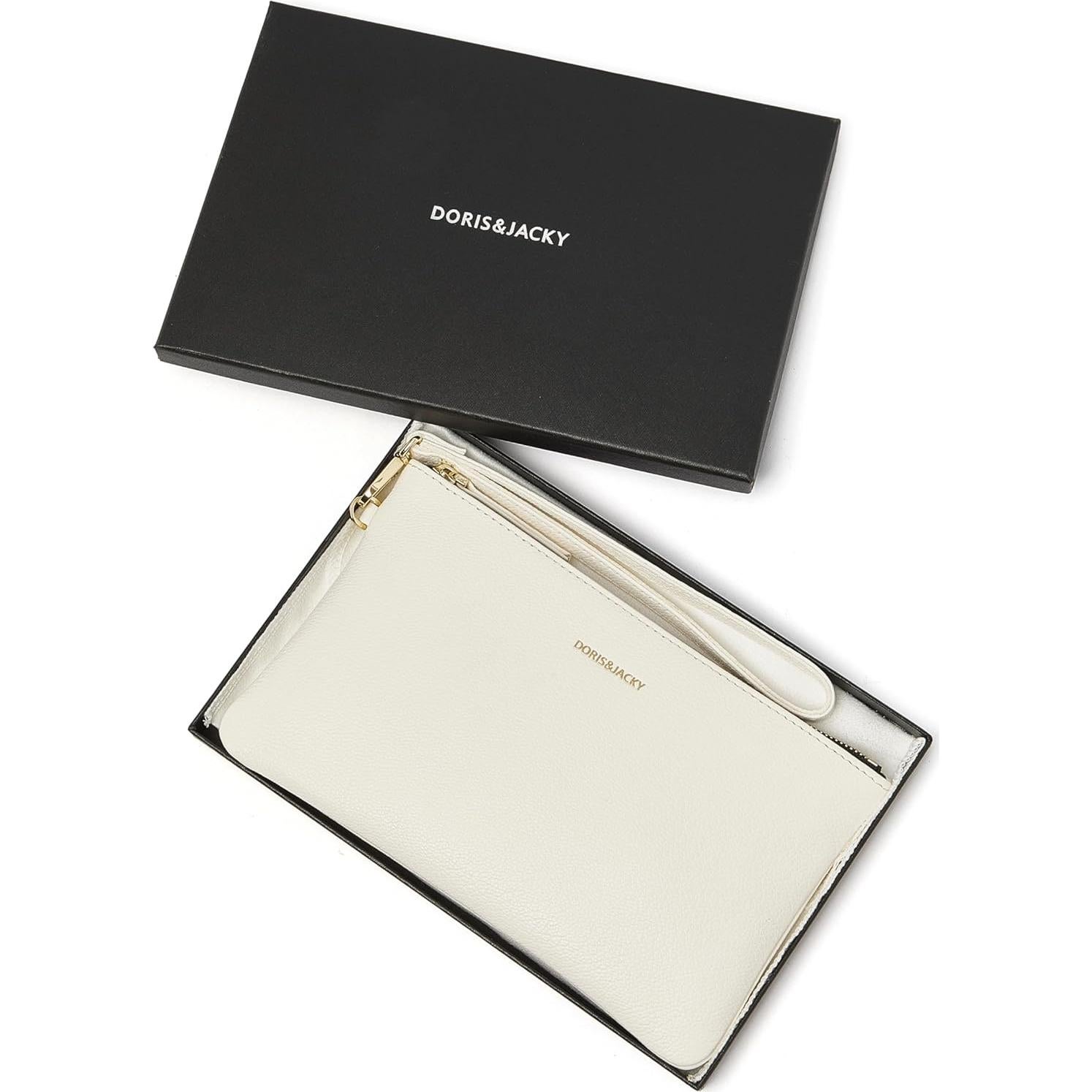 Monedero de Cuero de Cabra DORIS&JACKY 20.8x12.4cm Blanco Roto