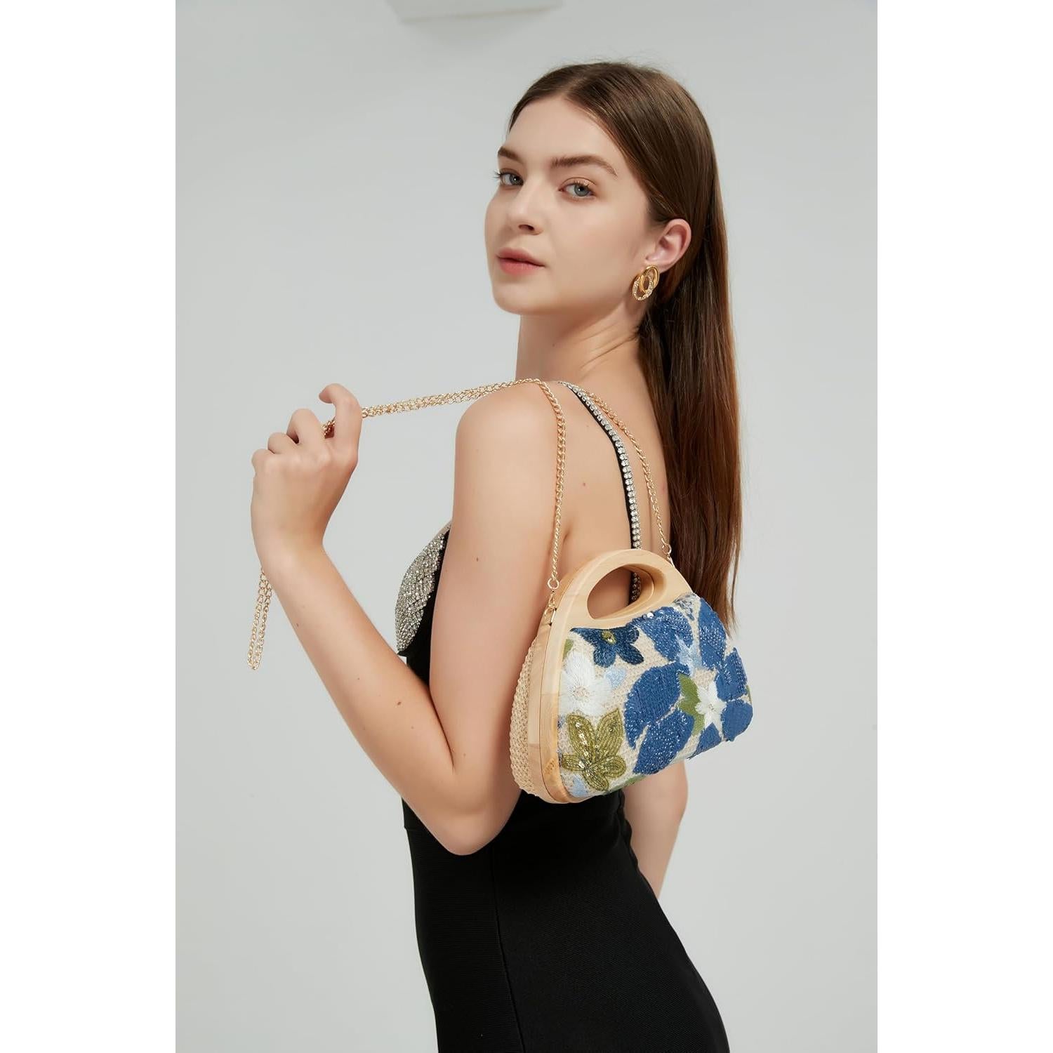 Bolso de paja UMREN para mujer, 23.1x9x17 cm, con cadena