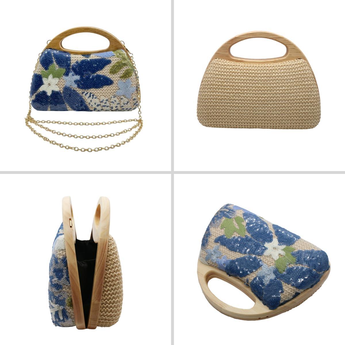 Bolso de paja UMREN para mujer, 23.1x9x17 cm, con cadena