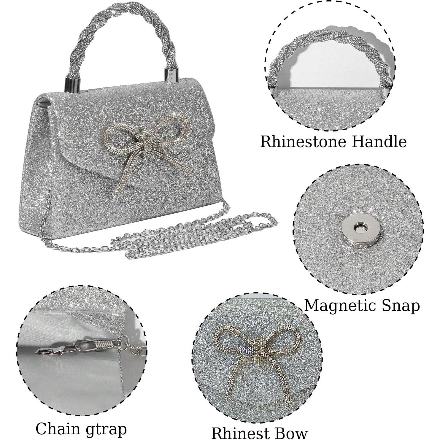 Bolso de Noche Elegante para Mujeres con Lazo y Rhinestones