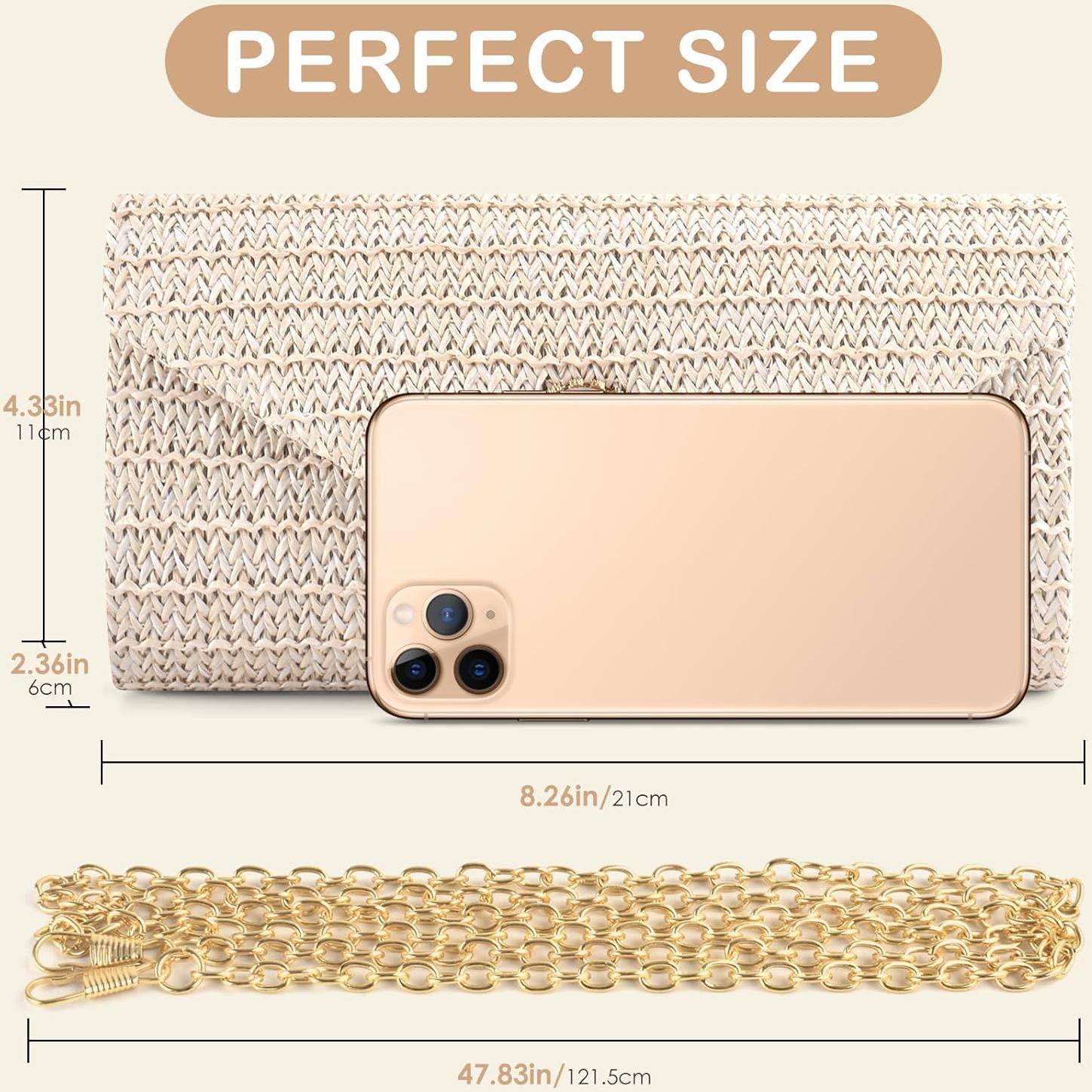 Bolso de mano de paja PACETAP con perlas para mujer 17.8x10.2cm