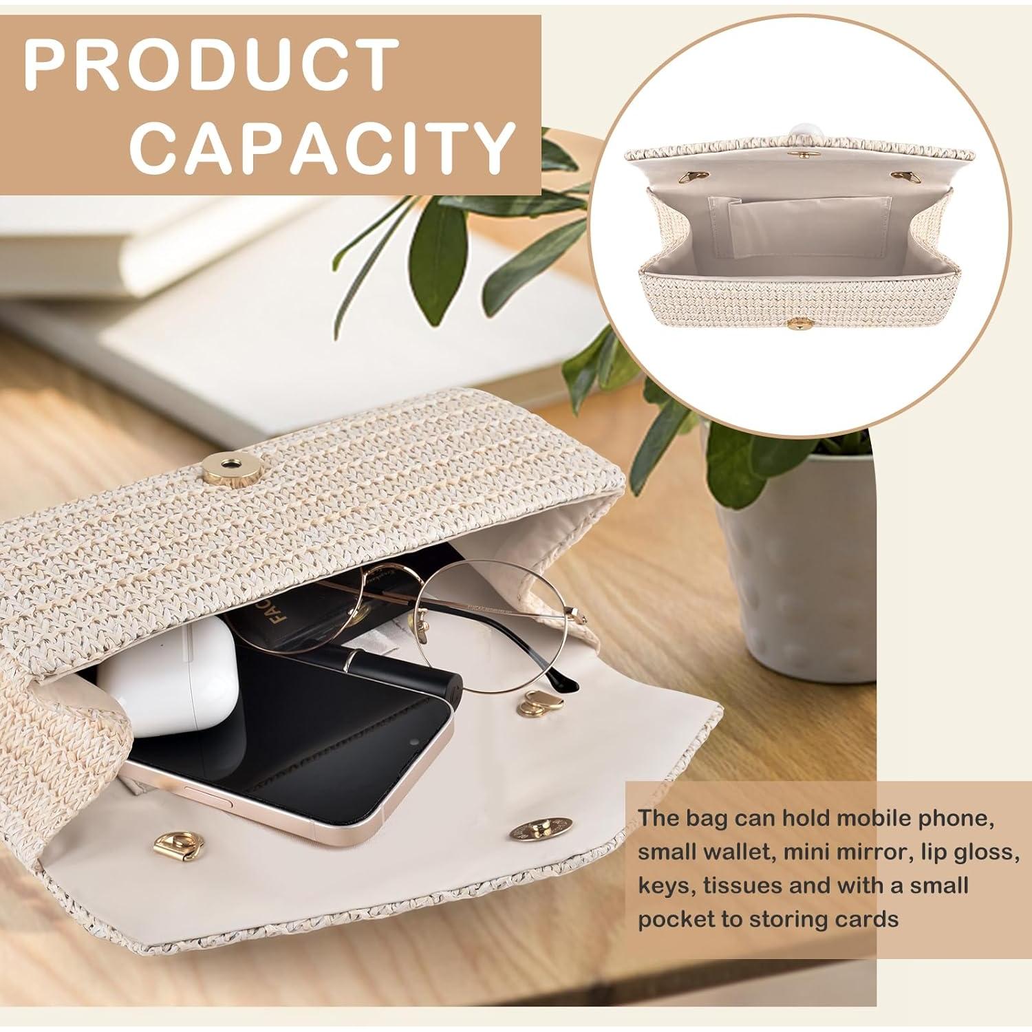 Bolso de mano de paja PACETAP con perlas para mujer 17.8x10.2cm