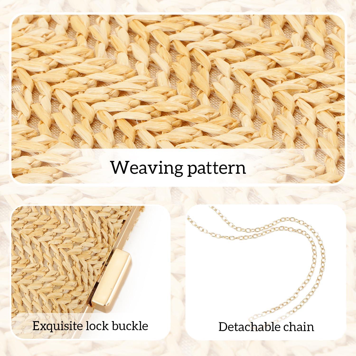 Bolso de mano Freie Liebe de paja marrón claro para mujeres