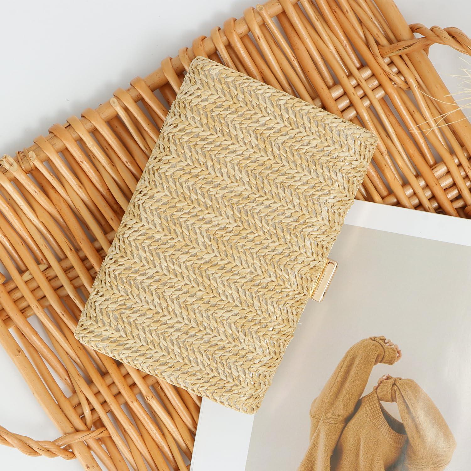 Bolso de mano Freie Liebe de paja marrón claro para mujeres