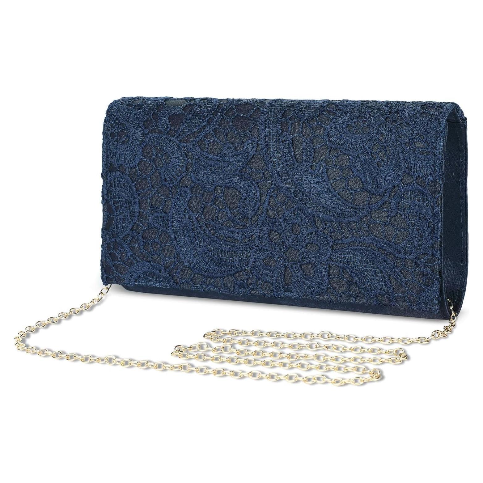 Bolso Clutch de Encaje Floral UBORSE para Mujeres - Azul