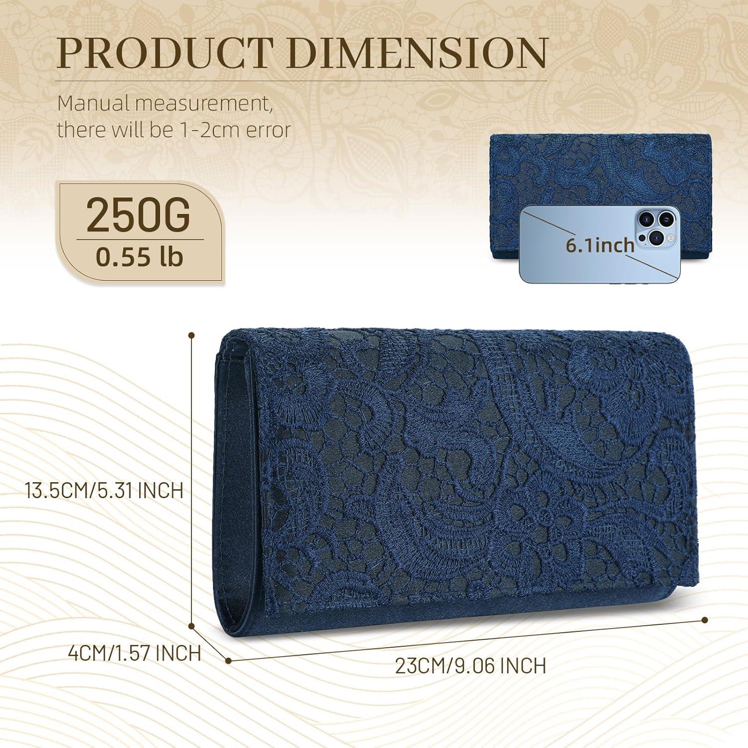 Bolso Clutch de Encaje Floral UBORSE para Mujeres - Azul