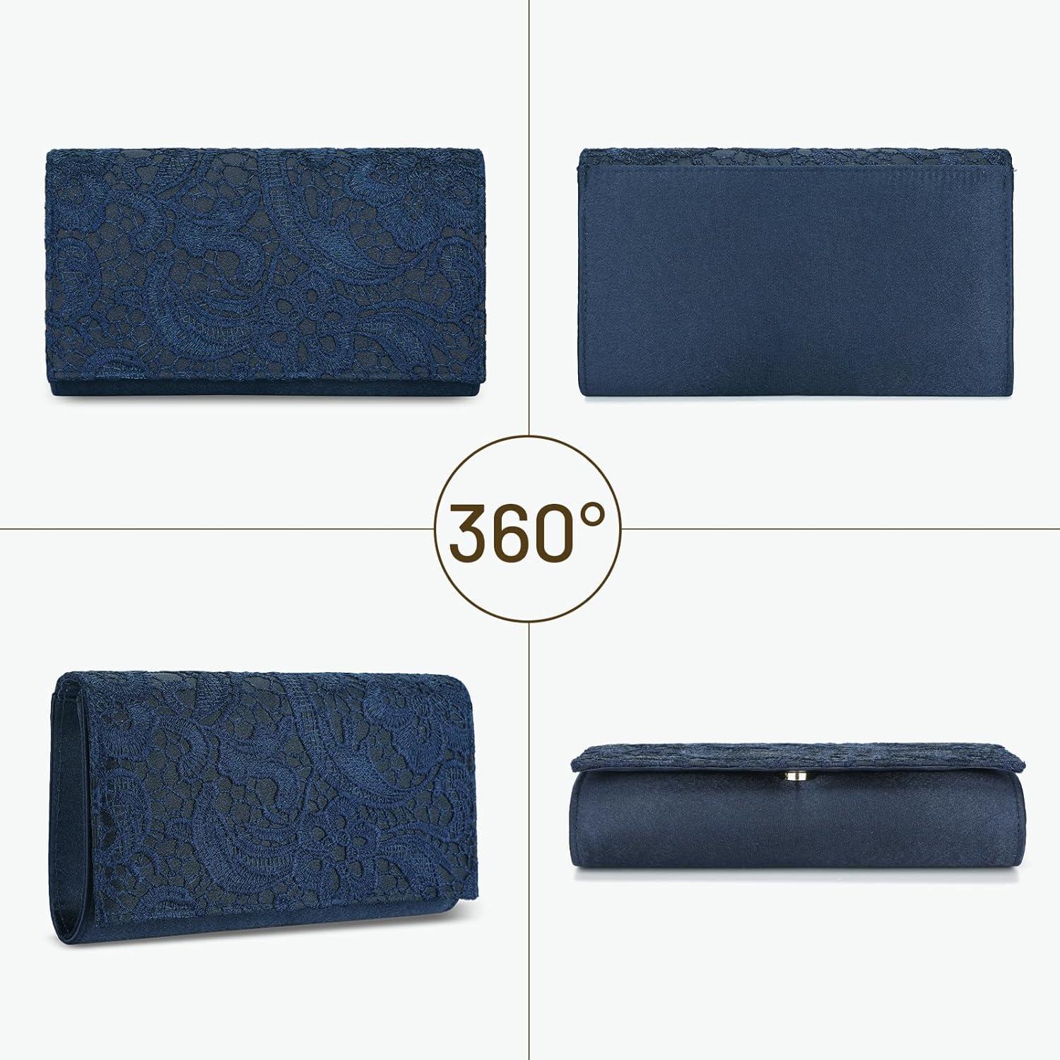 Bolso Clutch de Encaje Floral UBORSE para Mujeres - Azul