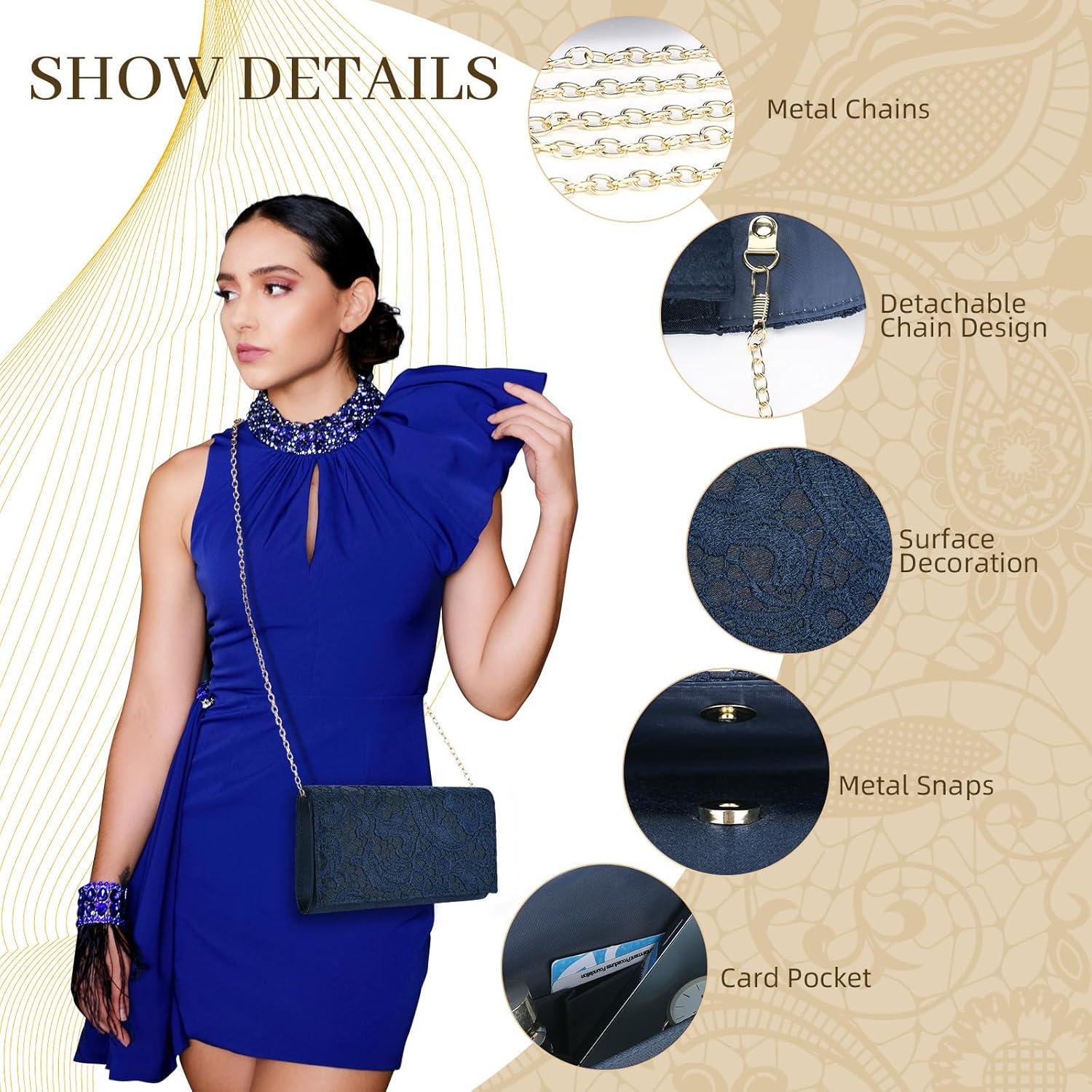 Bolso Clutch de Encaje Floral UBORSE para Mujeres - Azul