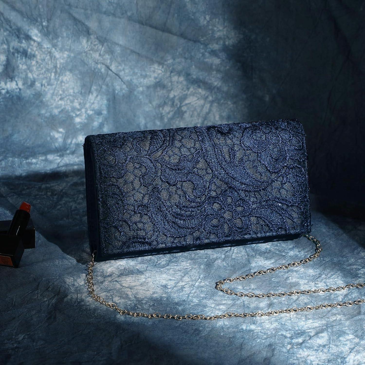 Bolso Clutch de Encaje Floral UBORSE para Mujeres - Azul