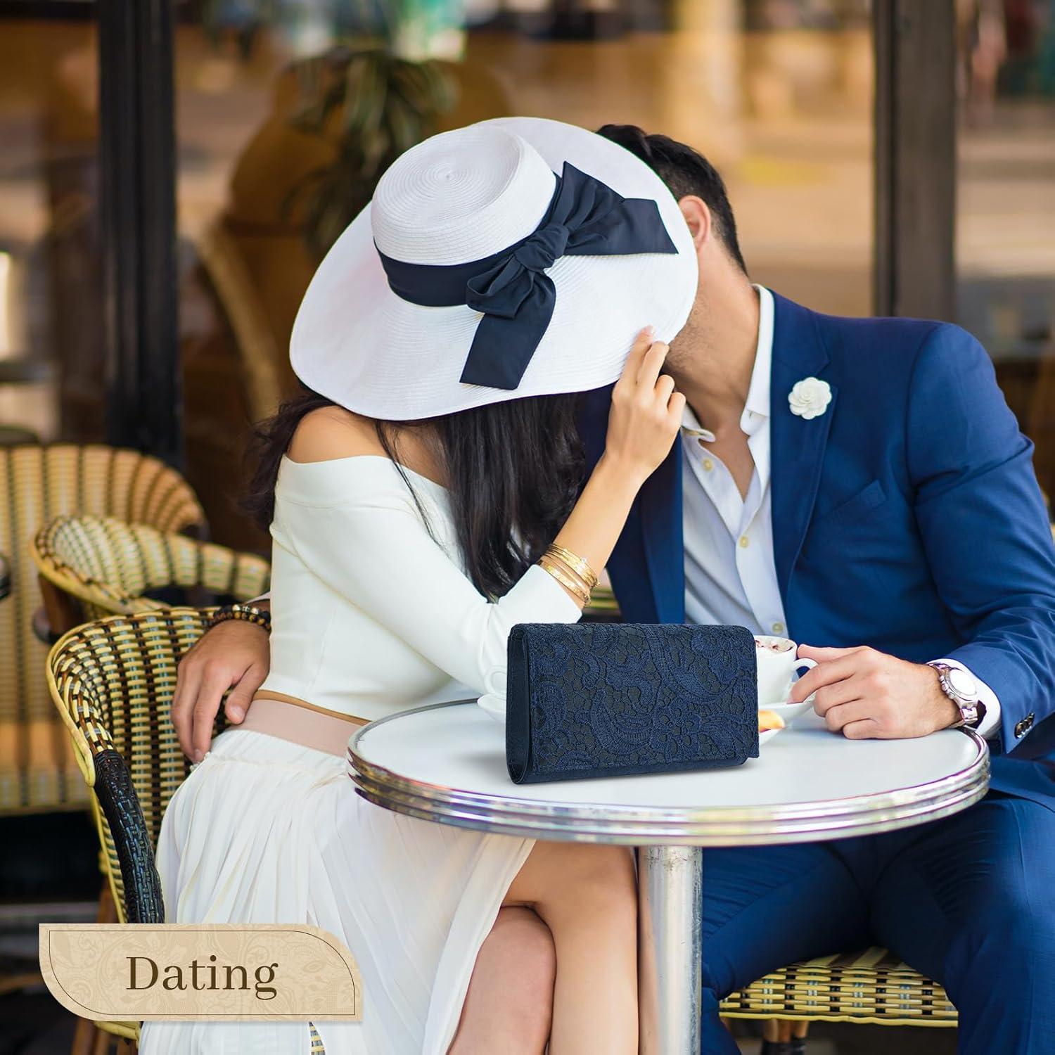 Bolso Clutch de Encaje Floral UBORSE para Mujeres - Azul