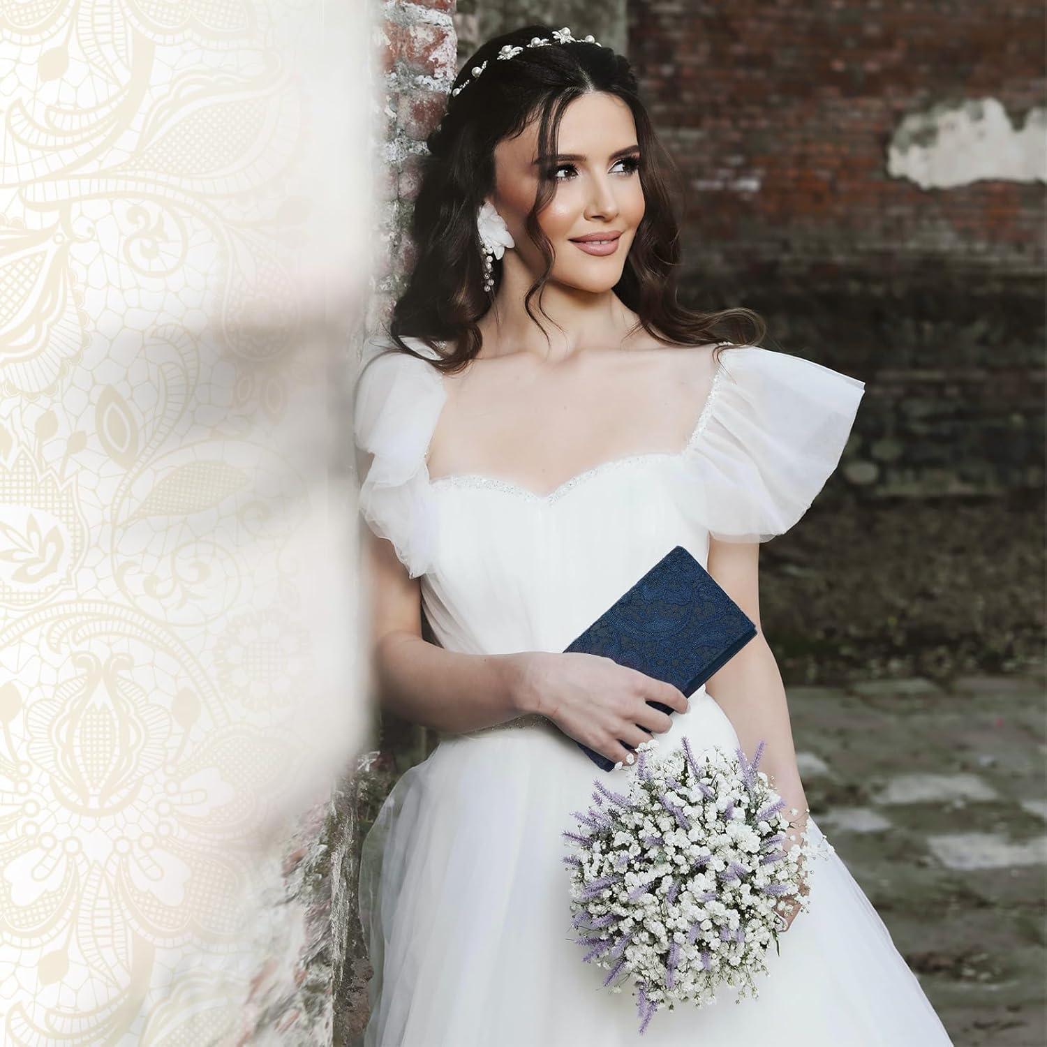 Bolso Clutch de Encaje Floral UBORSE para Mujeres - Azul