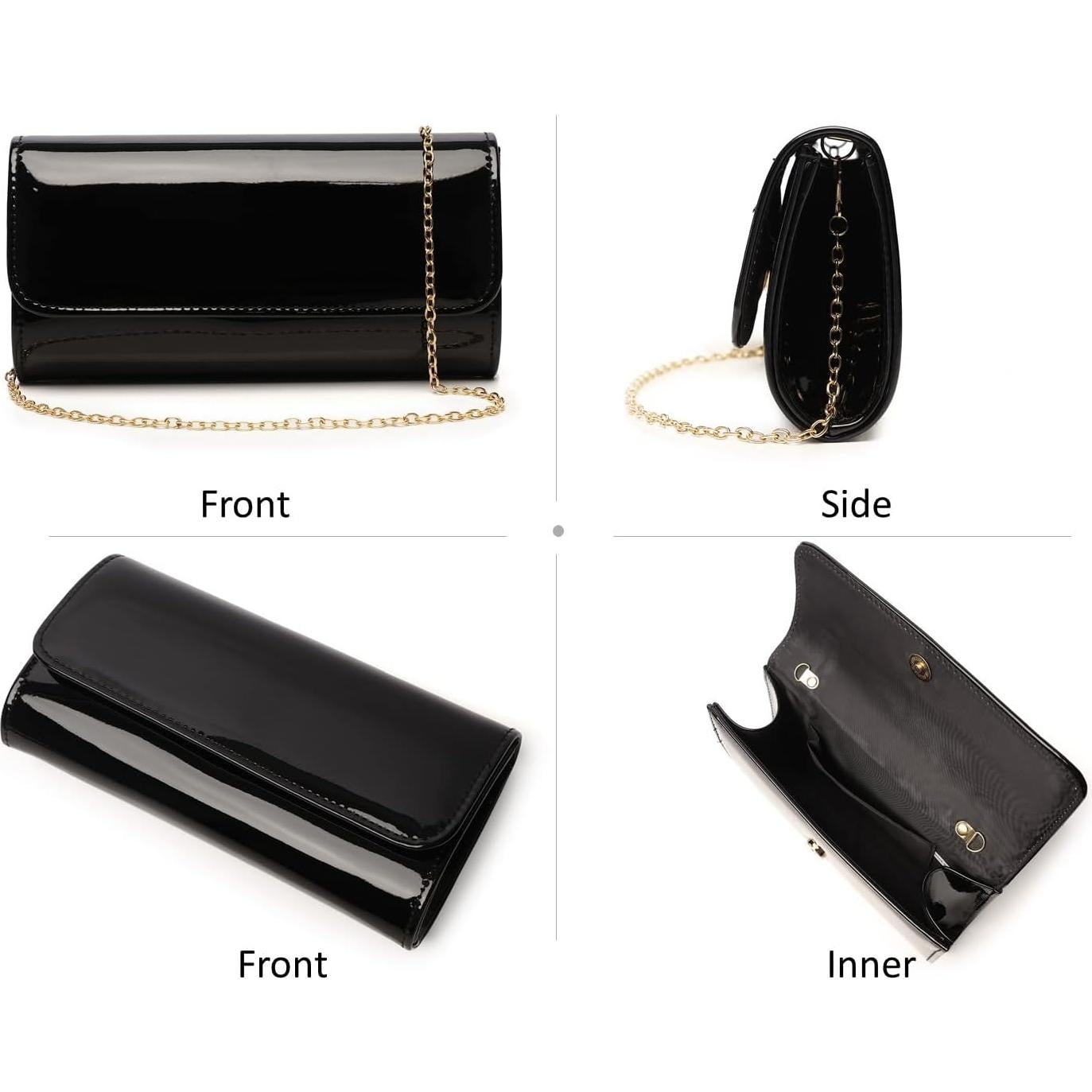 Clutch de Noche de Cuero Sintético para Mujeres - Negro 018