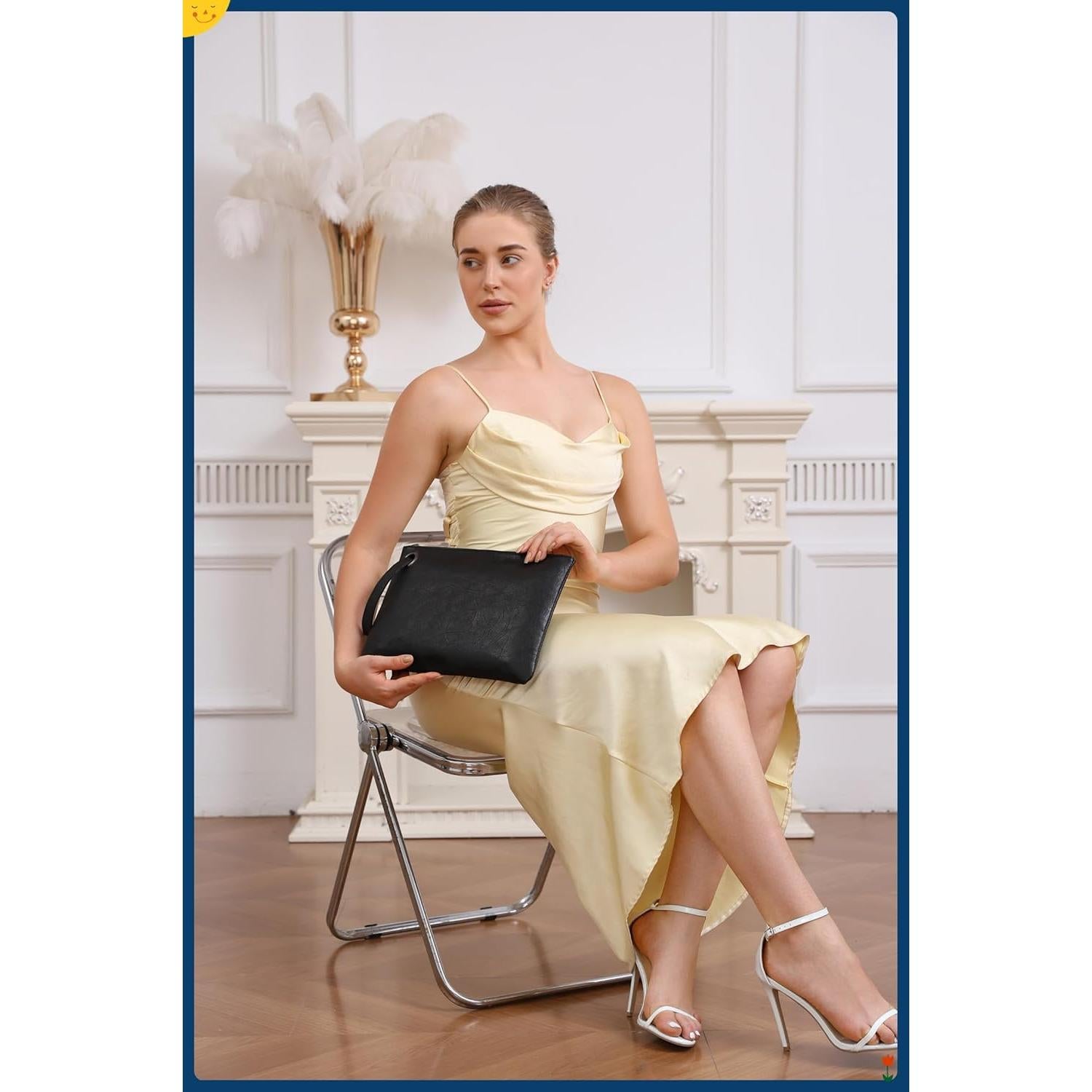 Bolso de Noche Oversize de Cuero PU Negro para Mujeres