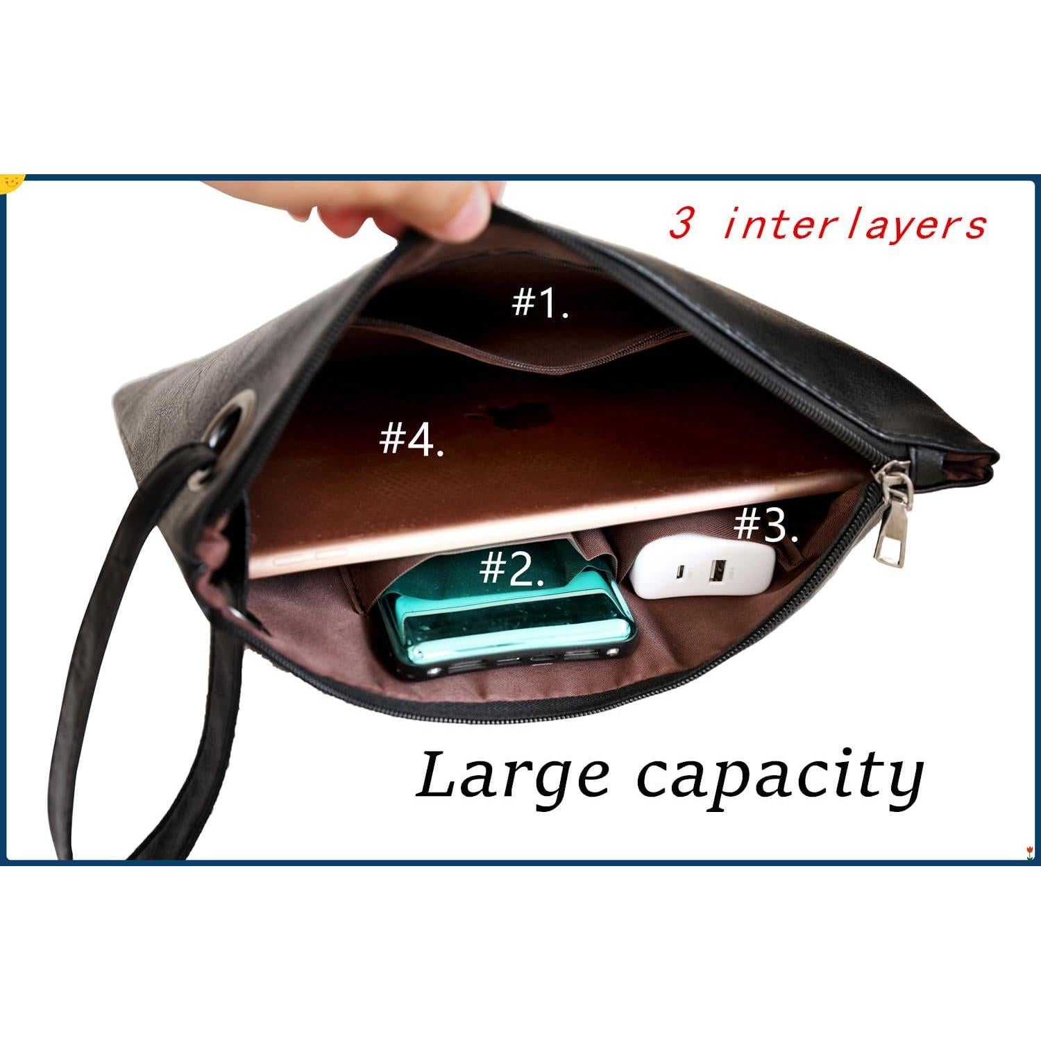 Bolso de Noche Oversize de Cuero PU Negro para Mujeres