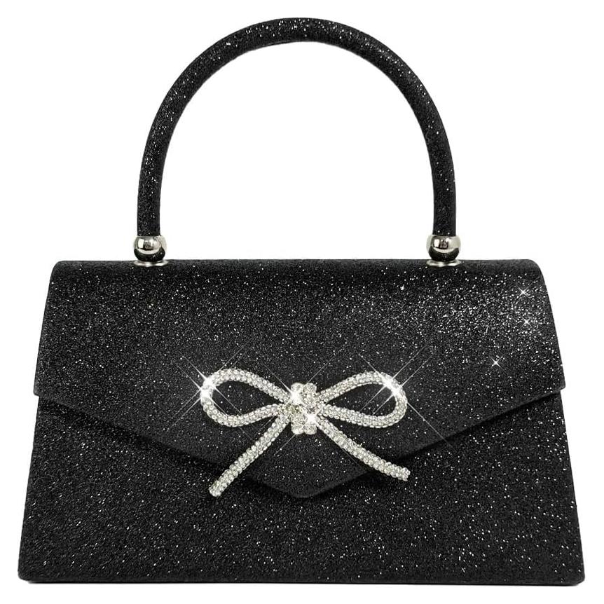 Bolso de Noche Clutch para Mujeres con Lazo Brillante Negro