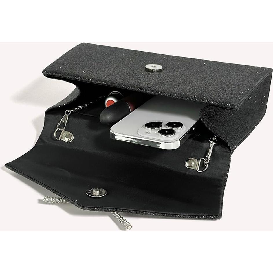 Bolso de Noche Clutch para Mujeres con Lazo Brillante Negro