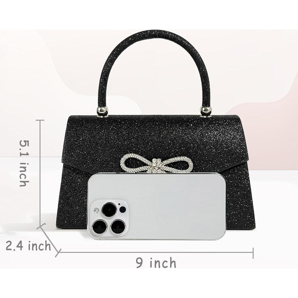 Bolso de Noche Clutch para Mujeres con Lazo Brillante Negro