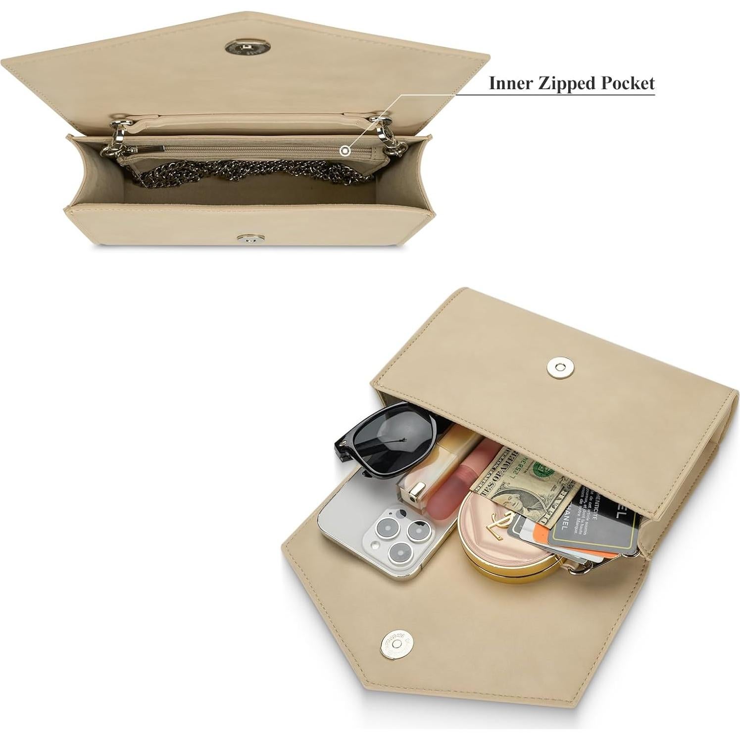 Cartera Clutch GM LIKKIE para Mujeres Beige, 22x6x14 cm