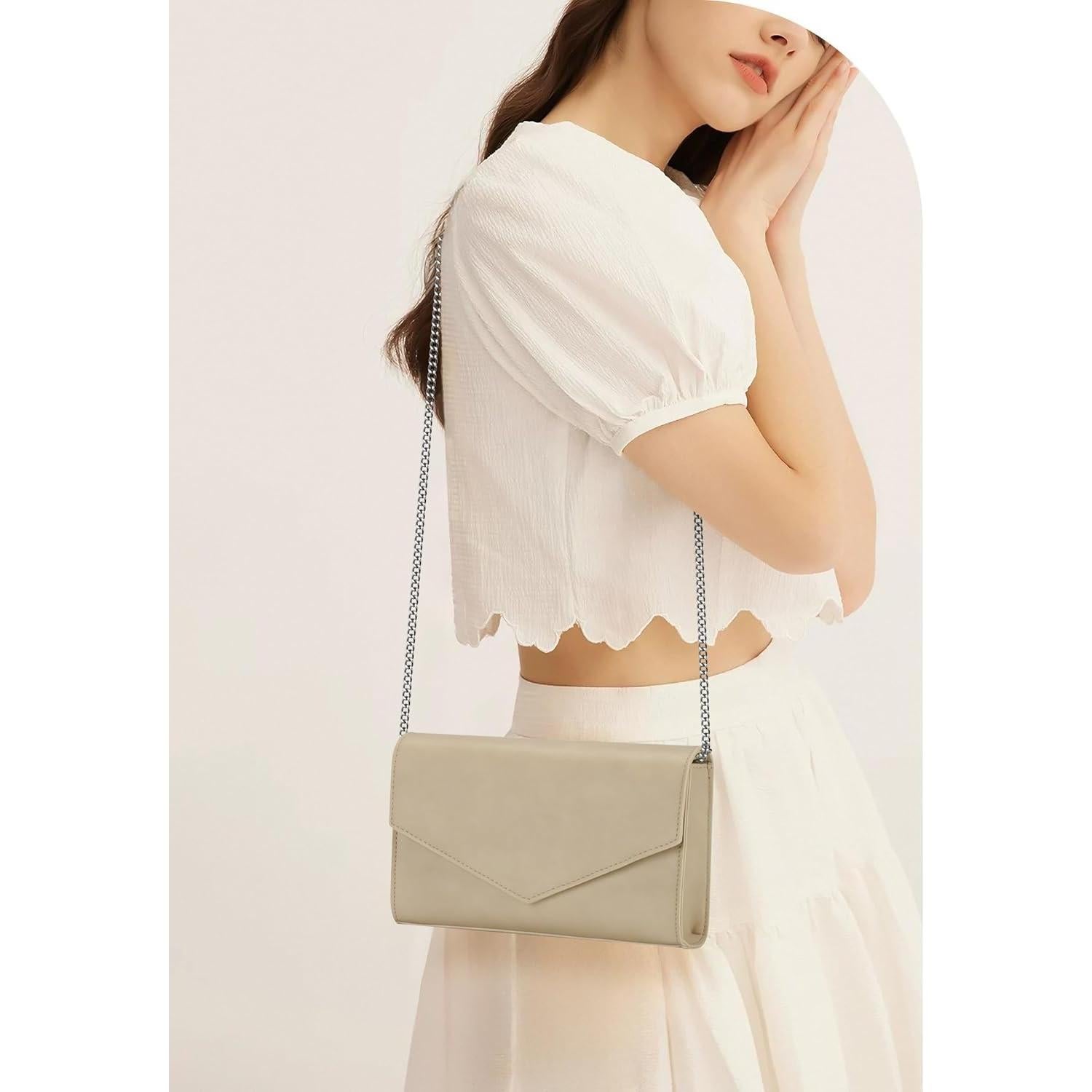 Cartera Clutch GM LIKKIE para Mujeres Beige, 22x6x14 cm