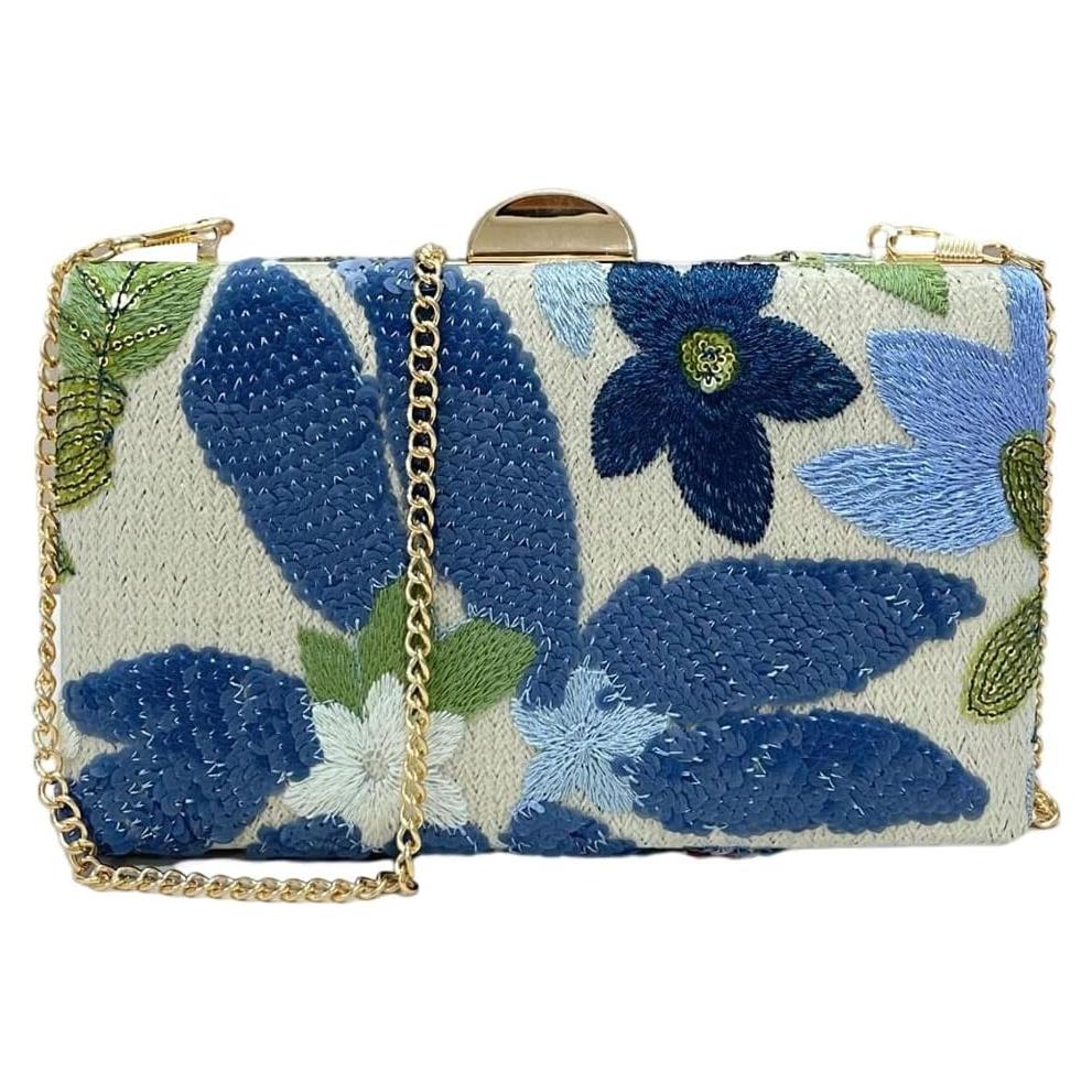 Bolso de mano mini cruzado QWINEE con lentejuelas y bordado floral