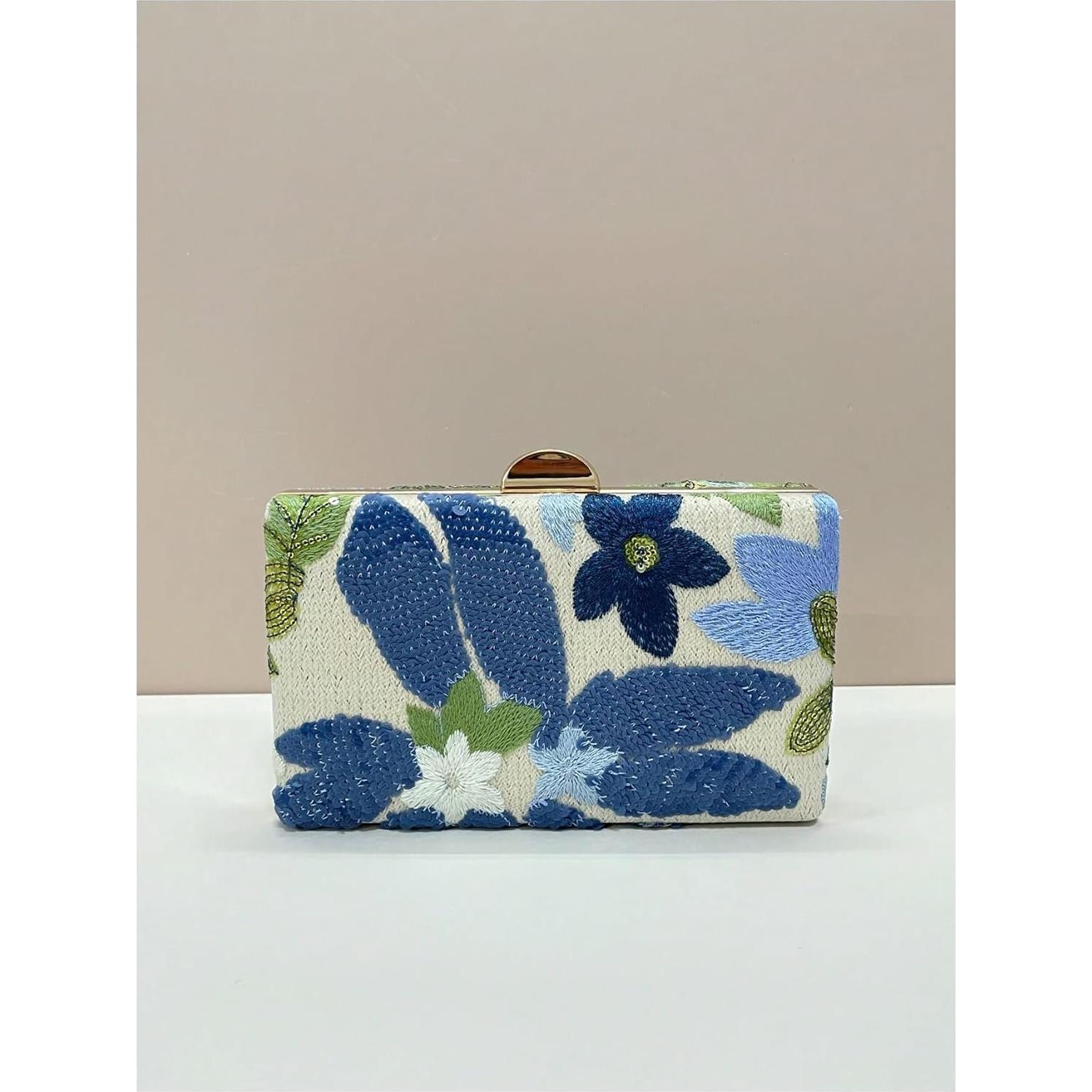 Bolso de mano mini cruzado QWINEE con lentejuelas y bordado floral