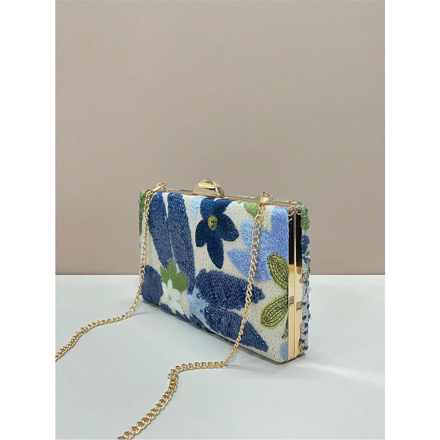 Bolso de mano mini cruzado QWINEE con lentejuelas y bordado floral