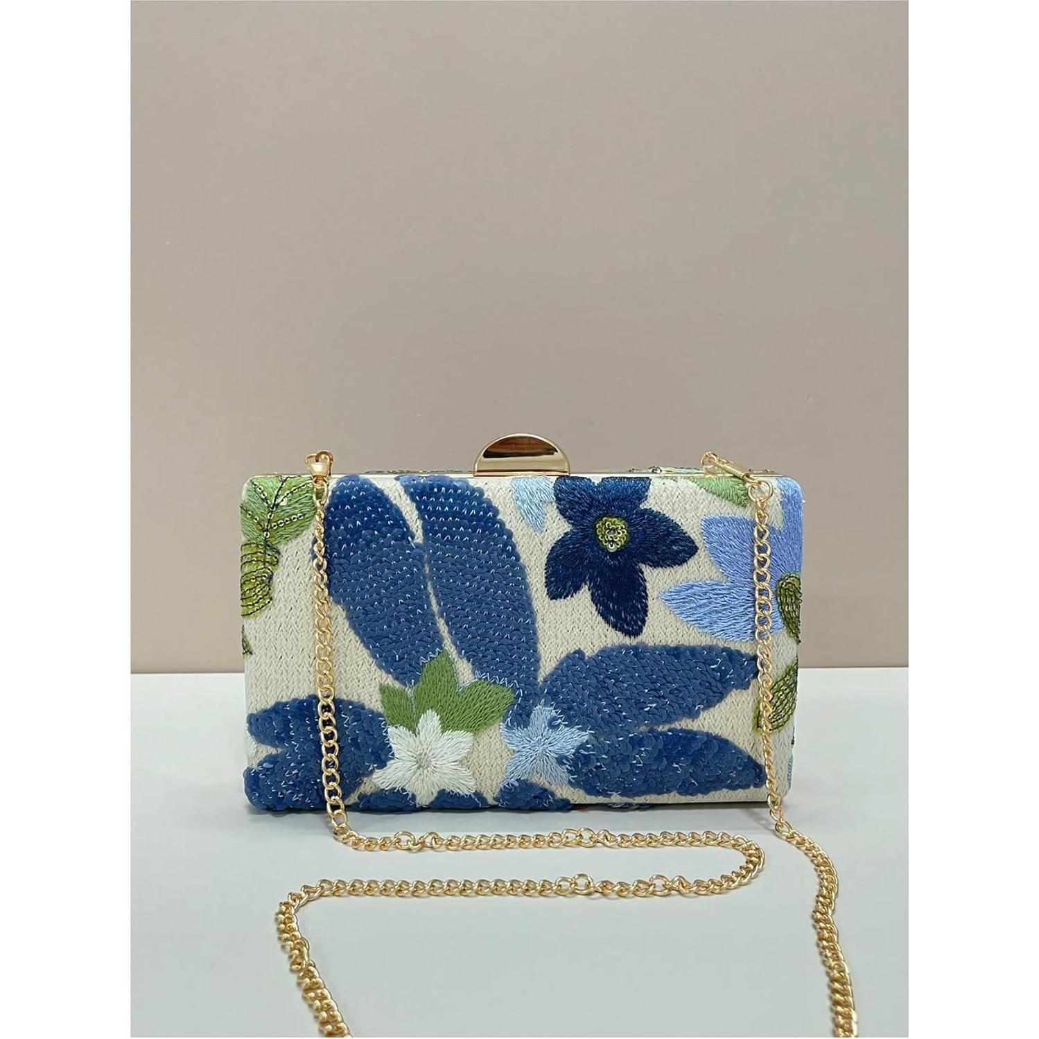 Bolso de mano mini cruzado QWINEE con lentejuelas y bordado floral