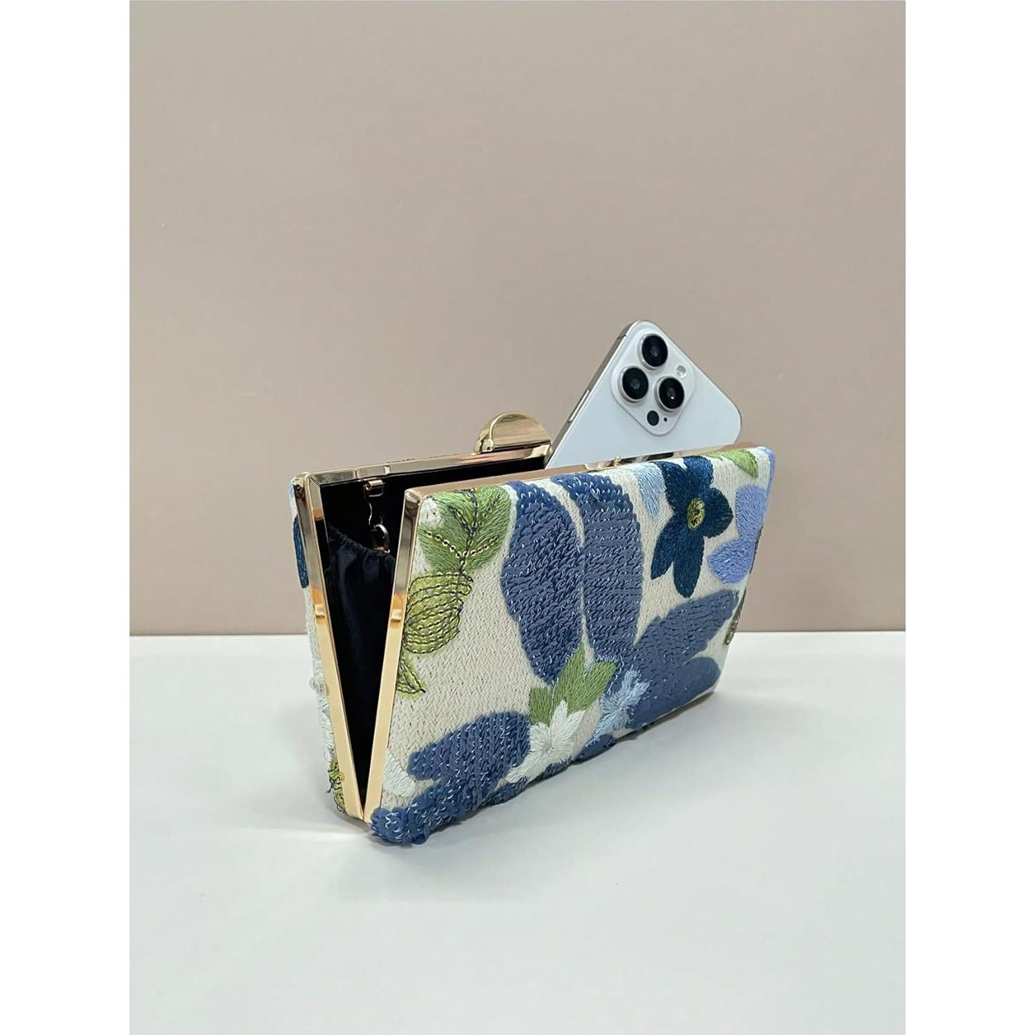 Bolso de mano mini cruzado QWINEE con lentejuelas y bordado floral