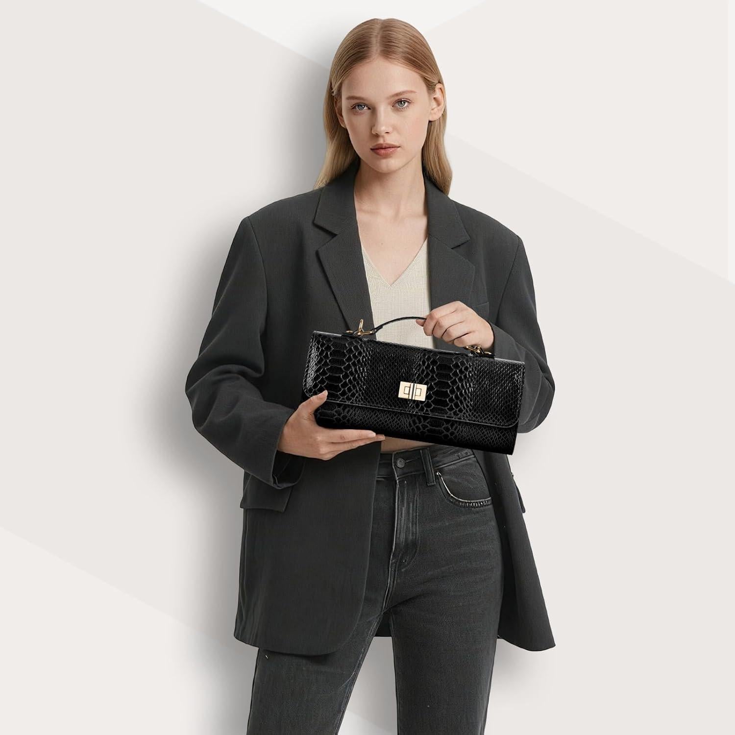 Bolso Clutch de Noche ERKOON para Mujeres - Negro 24.9x10.4 cm