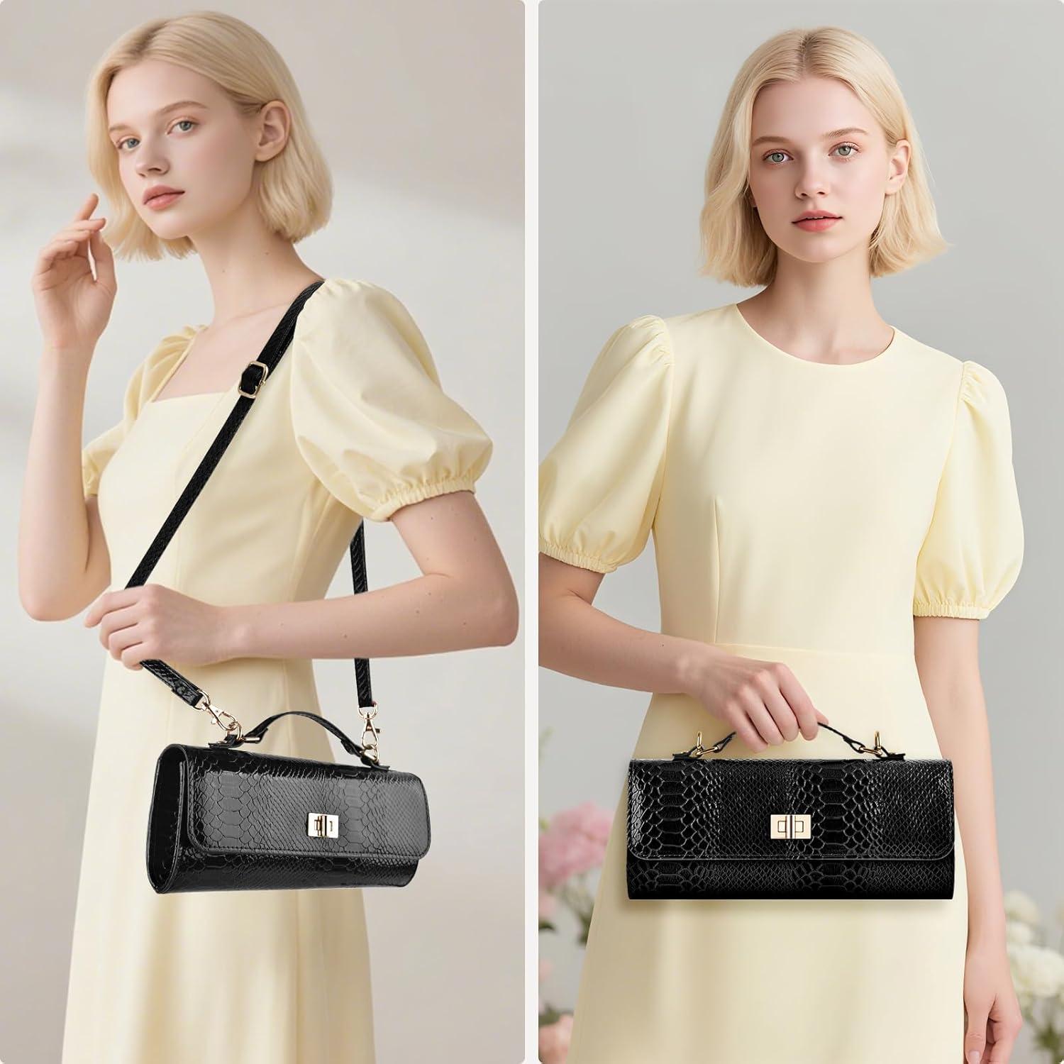 Bolso Clutch de Noche ERKOON para Mujeres - Negro 24.9x10.4 cm