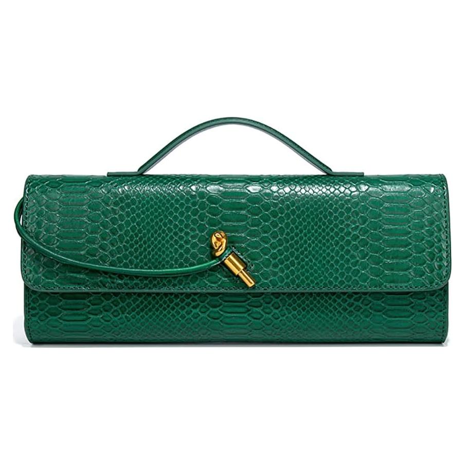 Bolso de mano de cuero PU esmeralda con estampado cocodrilo