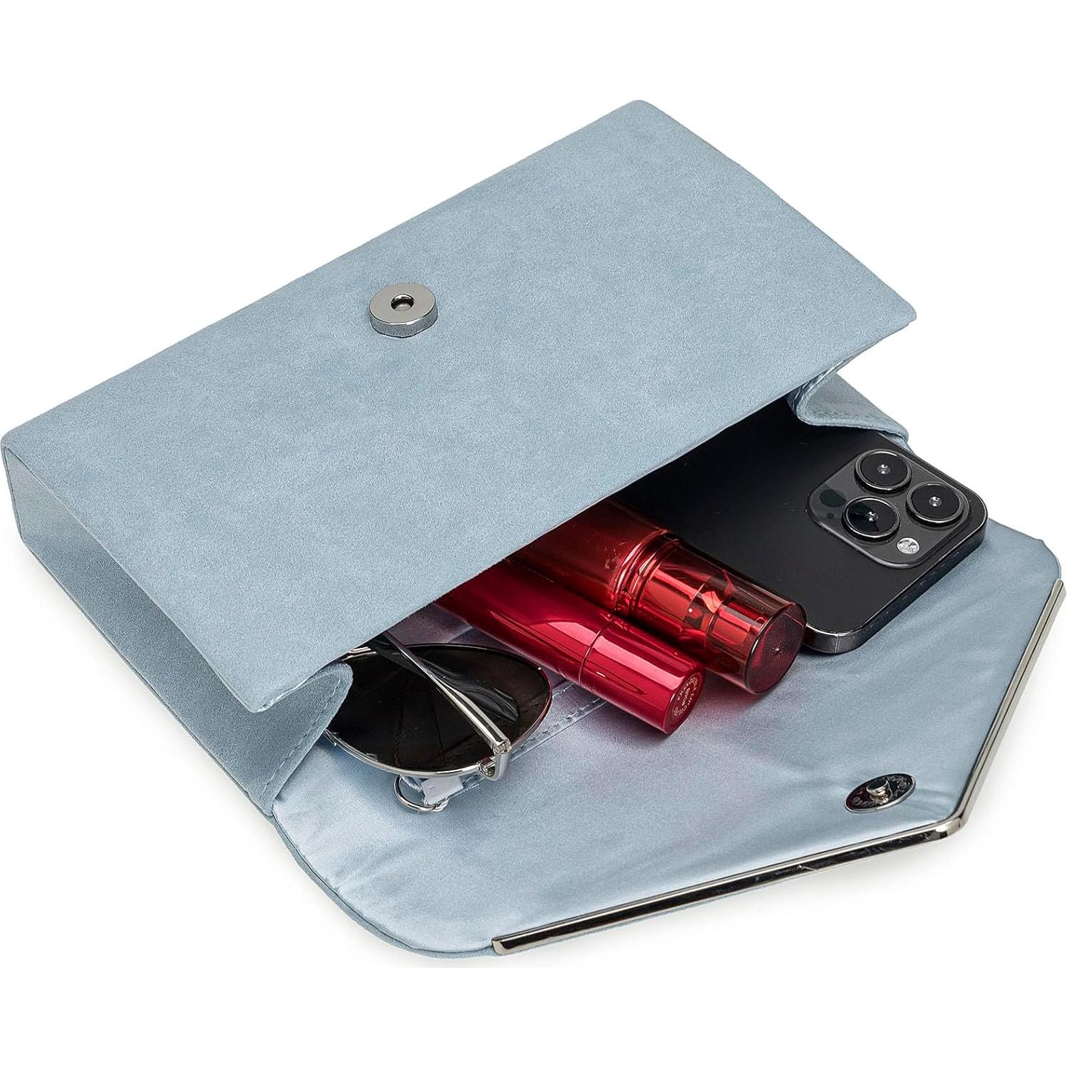 Bolso de Mano Charming Tailor Suede Sintético Azul Claro 21.6x13cm