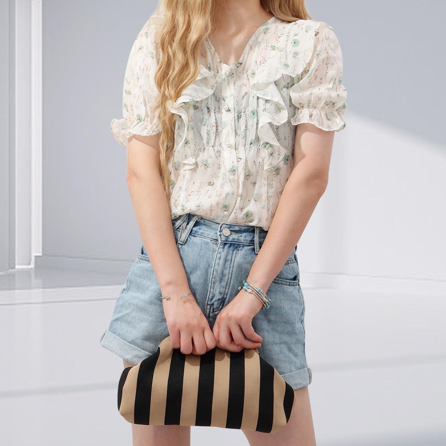 Bolso de Mano Tejido Oweisong para Mujeres 29x22cm Rayado