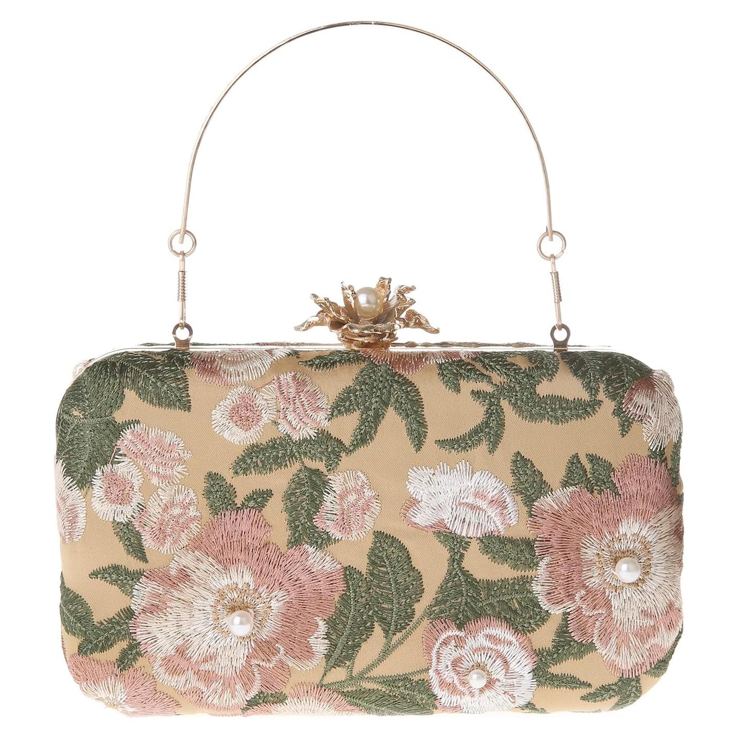 Bolso de mano vintage bordado floral para mujeres - Verde