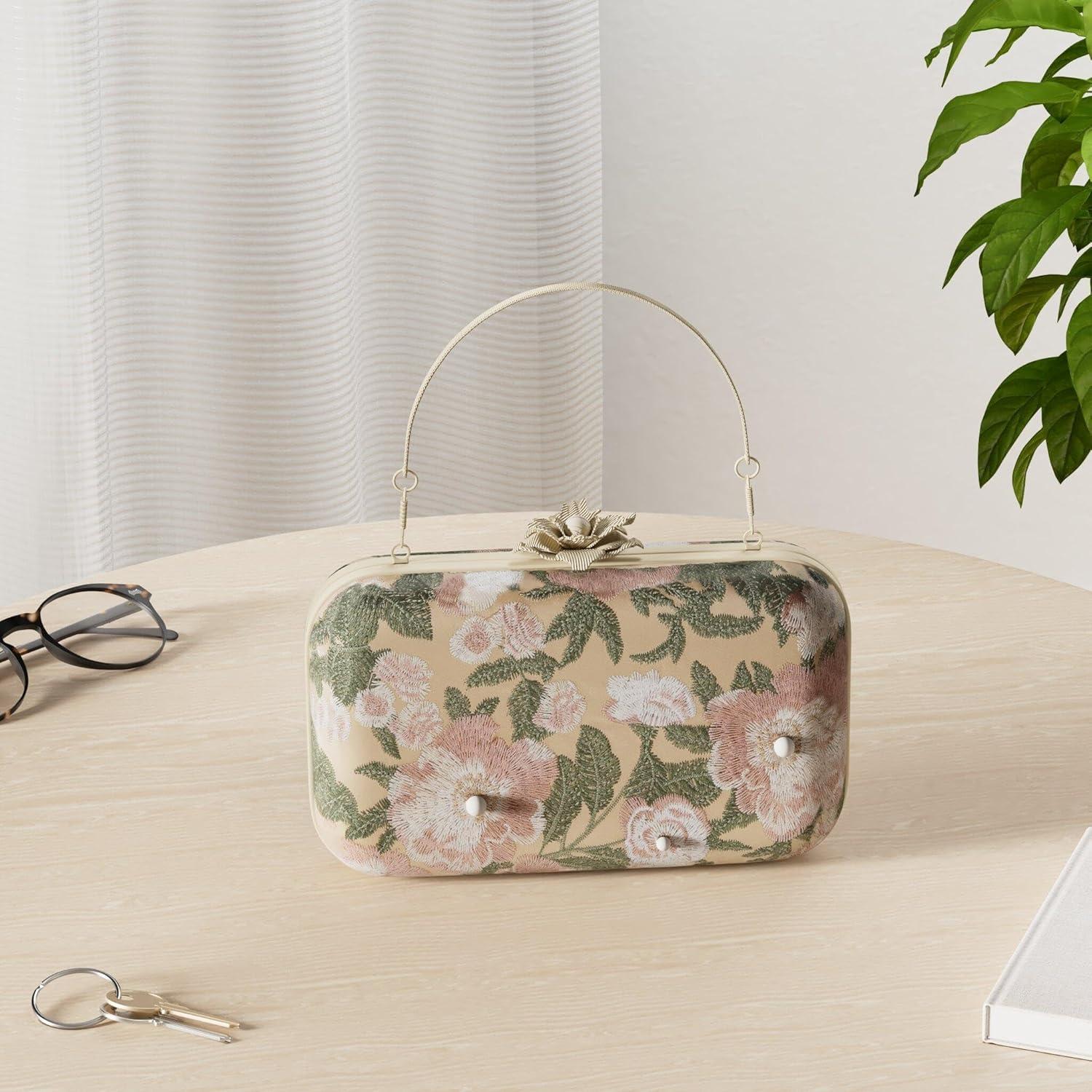 Bolso de mano vintage bordado floral para mujeres - Verde