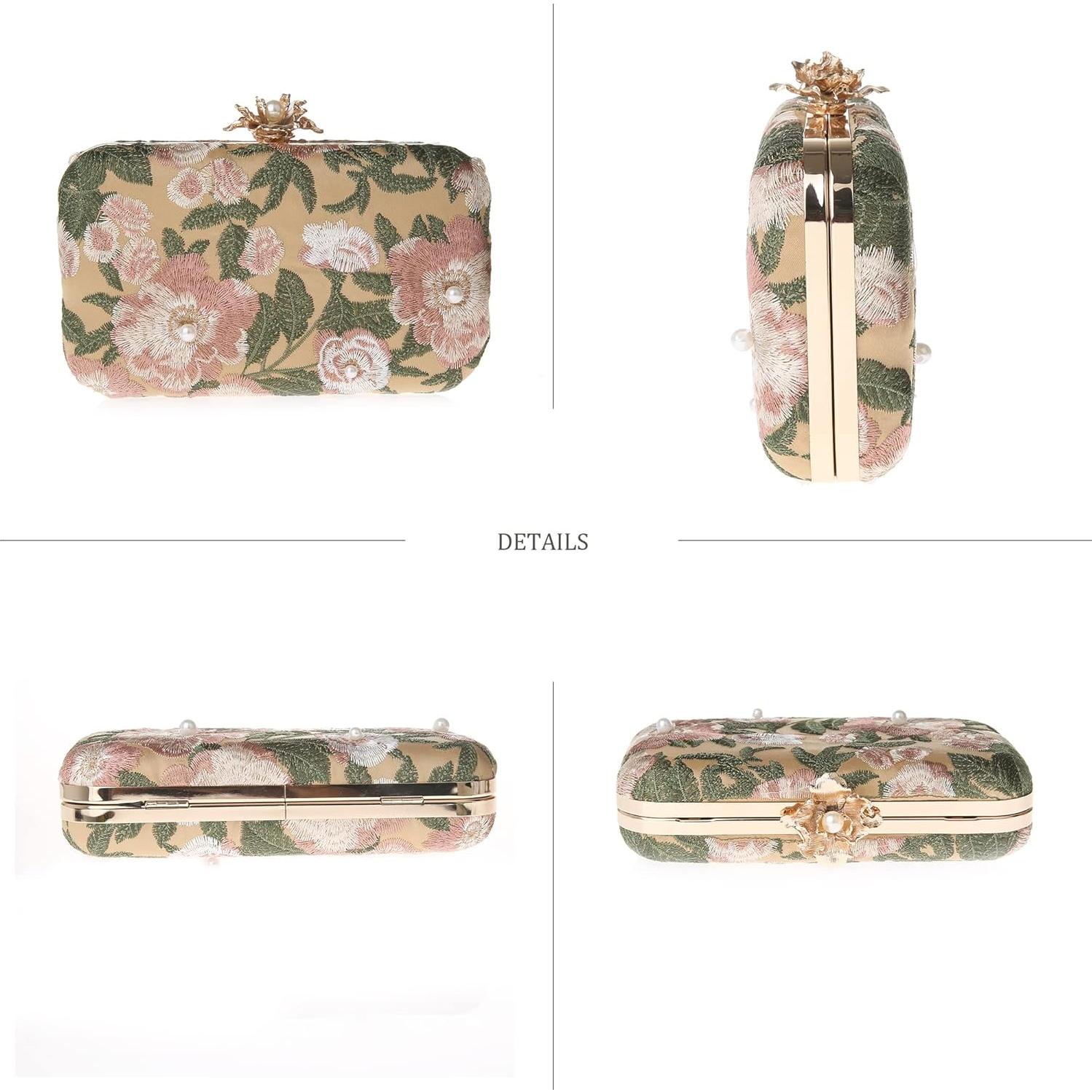 Bolso de mano vintage bordado floral para mujeres - Verde