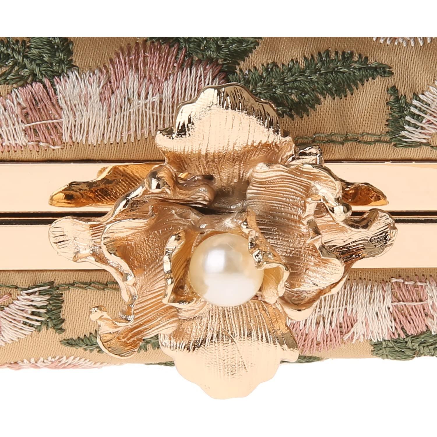 Bolso de mano vintage bordado floral para mujeres - Verde