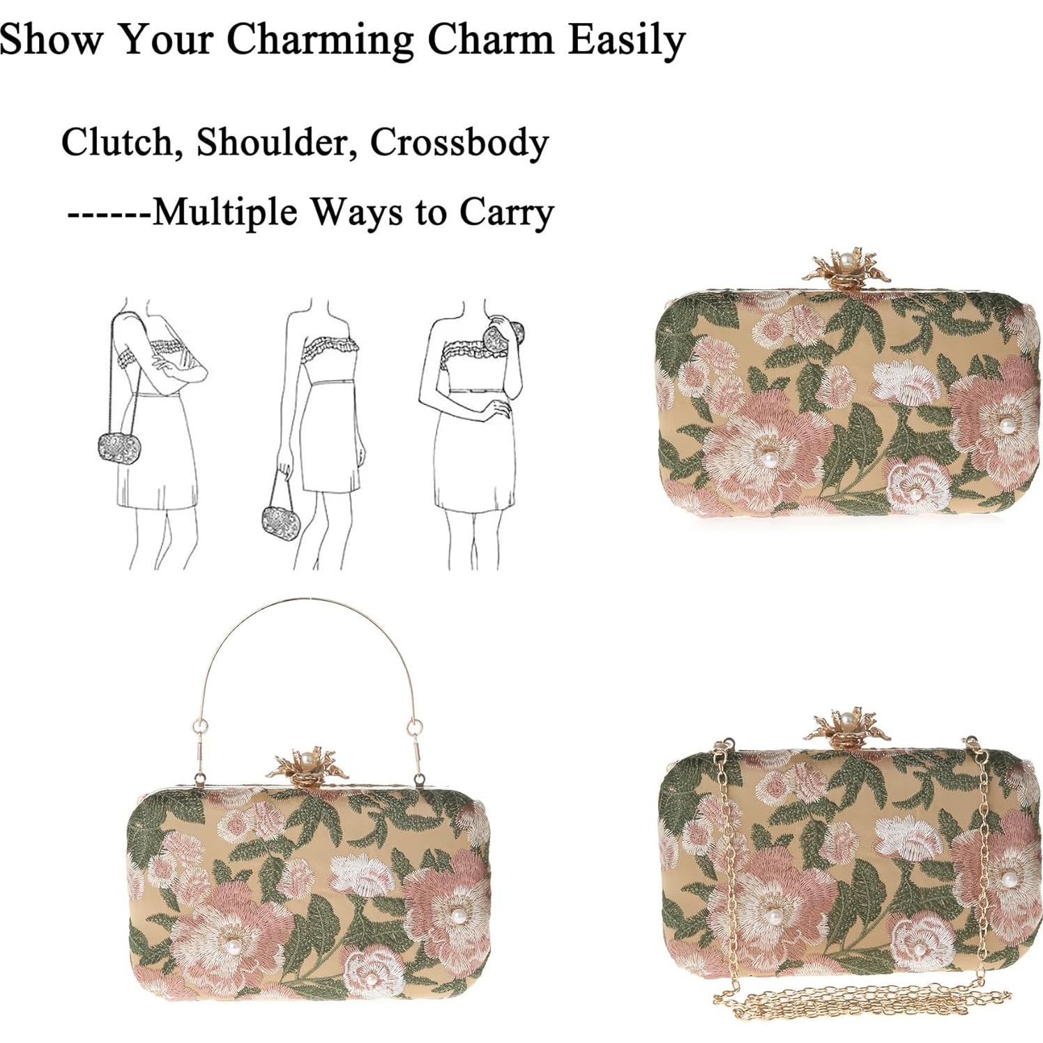 Bolso de mano vintage bordado floral para mujeres - Verde