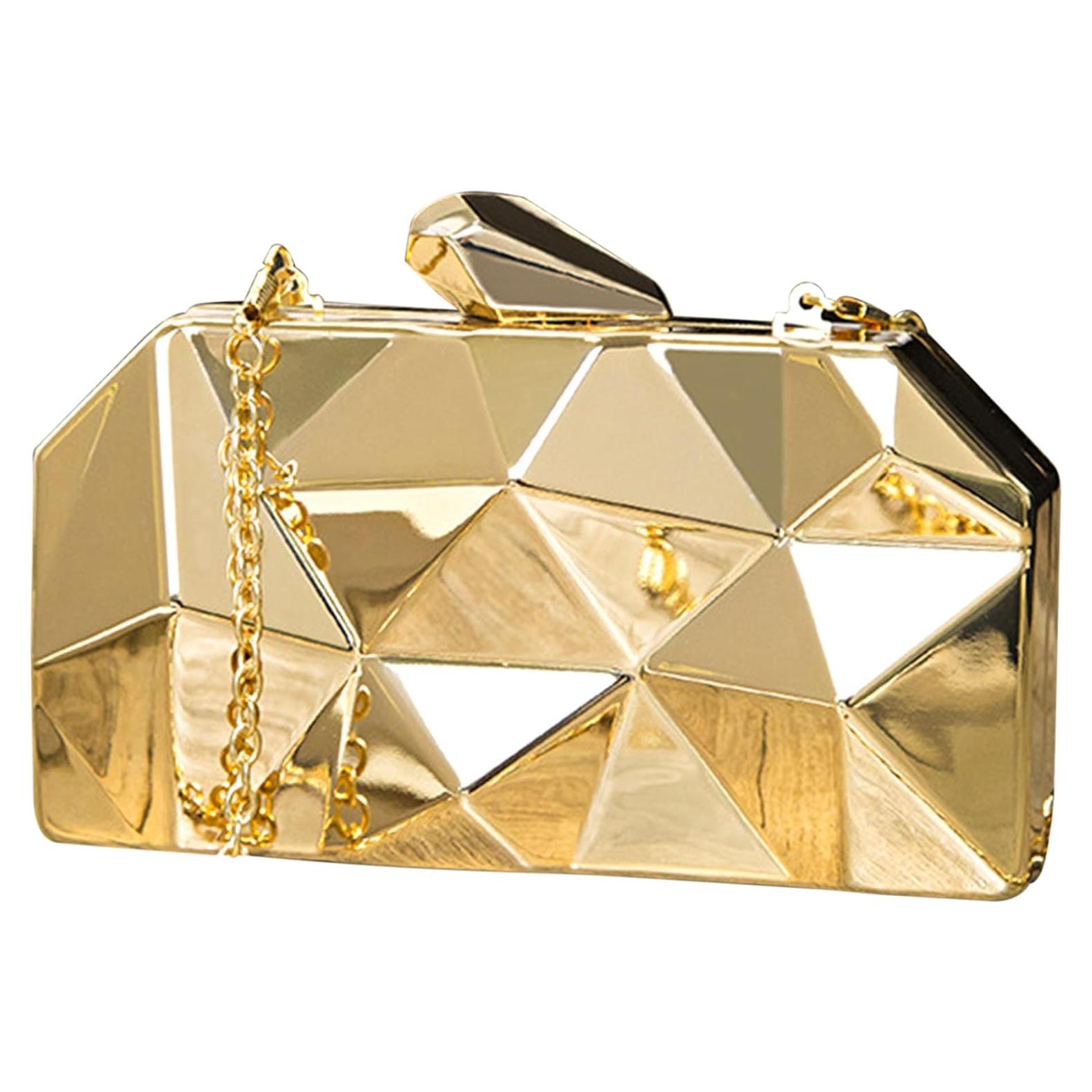 Bolso de Mano Reberomantic Oro Clutch Geométrico 18x3.5x10cm