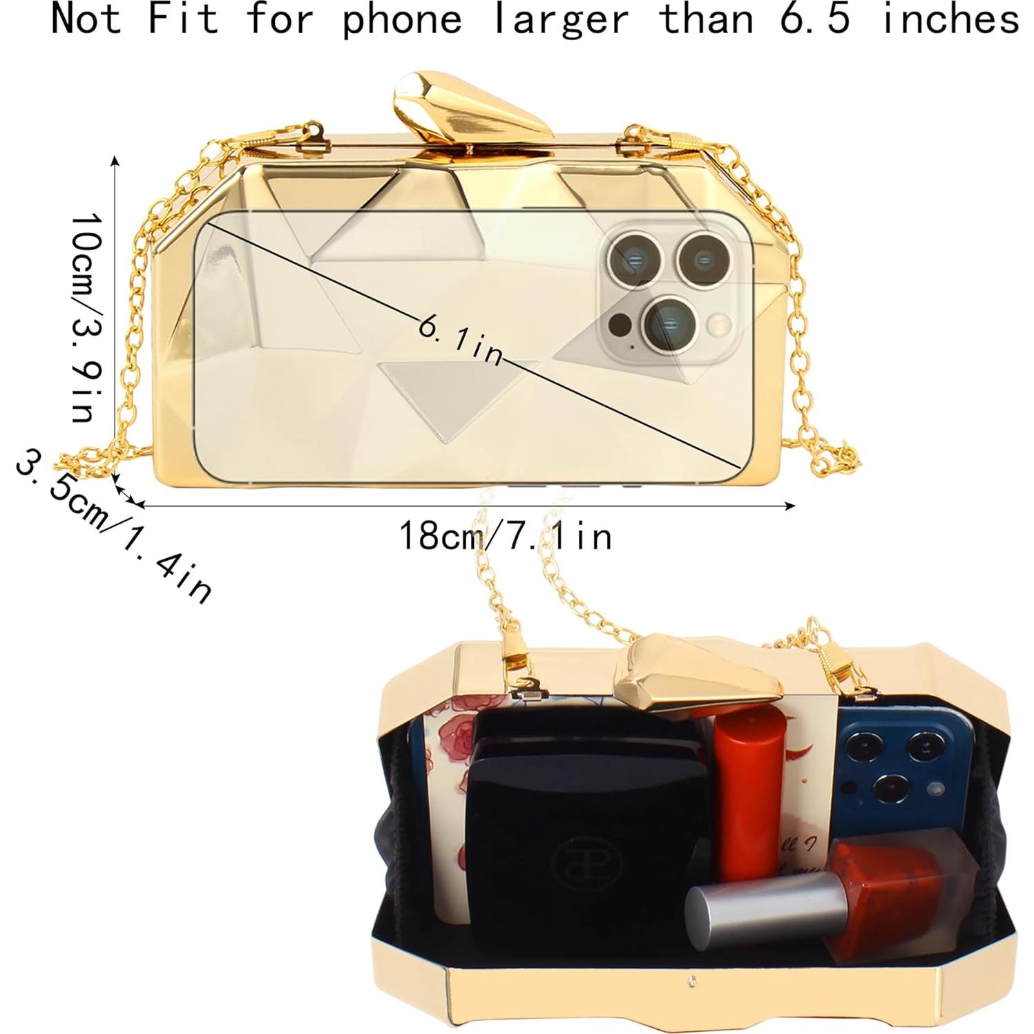 Bolso de Mano Reberomantic Oro Clutch Geométrico 18x3.5x10cm