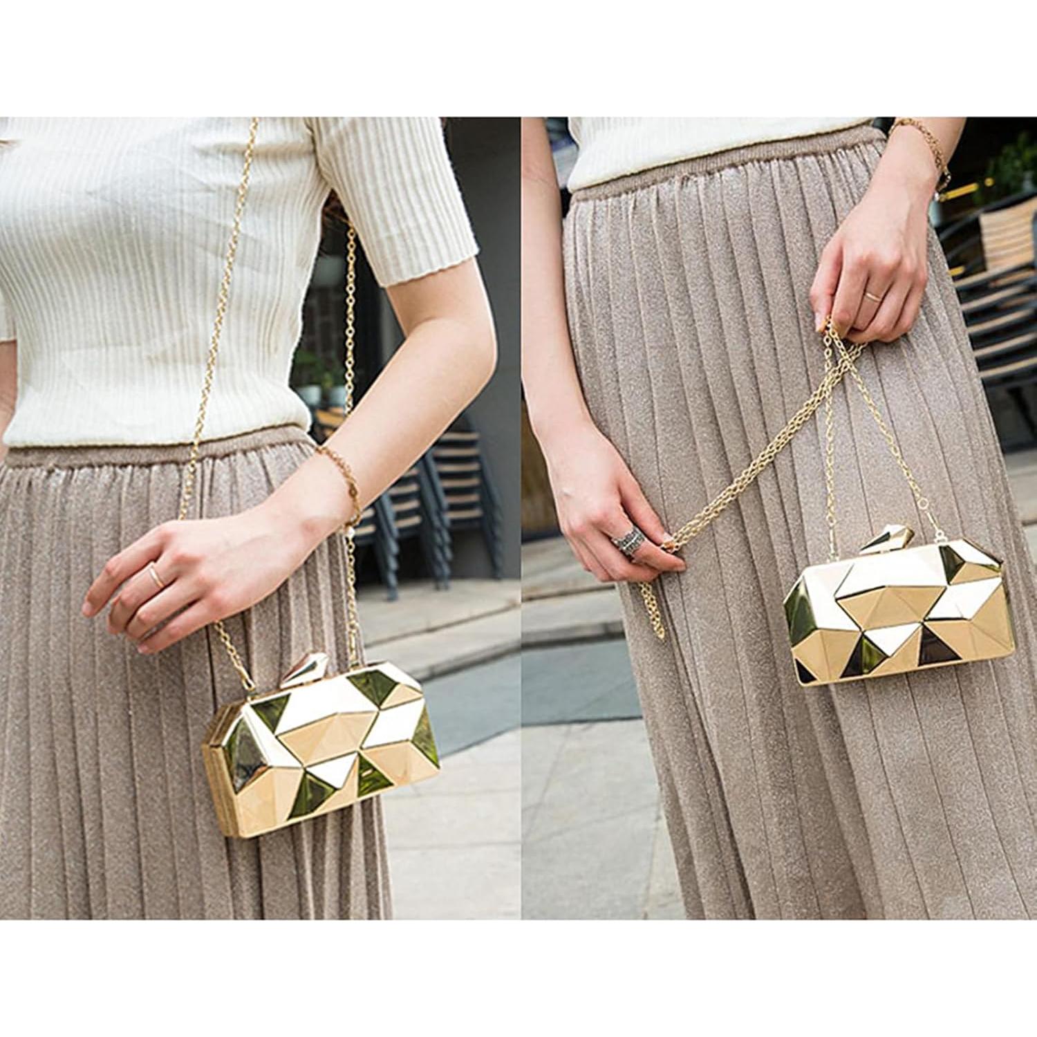 Bolso de Mano Reberomantic Oro Clutch Geométrico 18x3.5x10cm