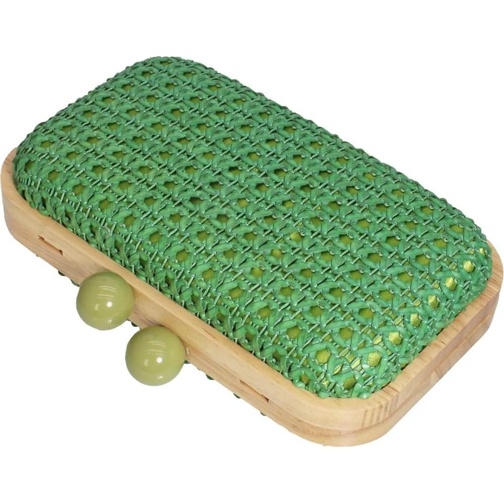 Bolso de mano de paja PENGZHI verde tejido a mano 20.1x13x6.1cm