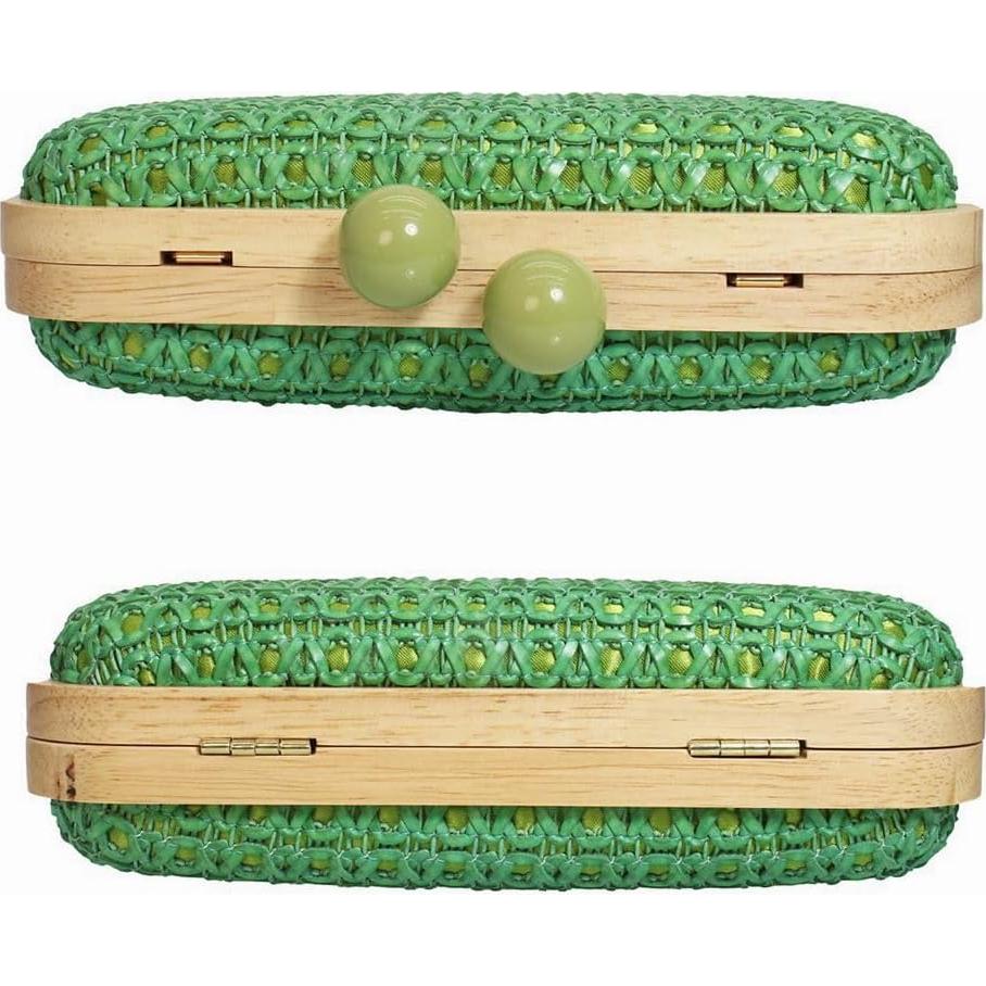 Bolso de mano de paja PENGZHI verde tejido a mano 20.1x13x6.1cm