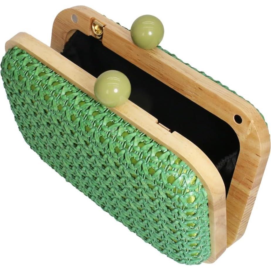 Bolso de mano de paja PENGZHI verde tejido a mano 20.1x13x6.1cm