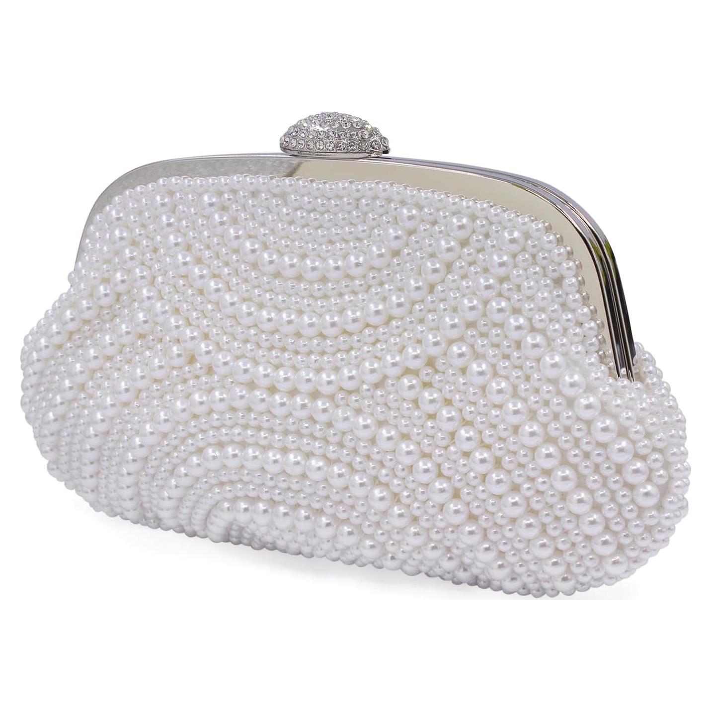 Bolso de mano de perlas Aovtero para mujer - Blanco - 23x14.5 cm