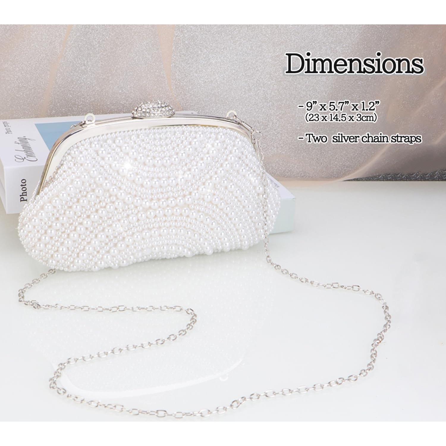 Bolso de mano de perlas Aovtero para mujer - Blanco - 23x14.5 cm